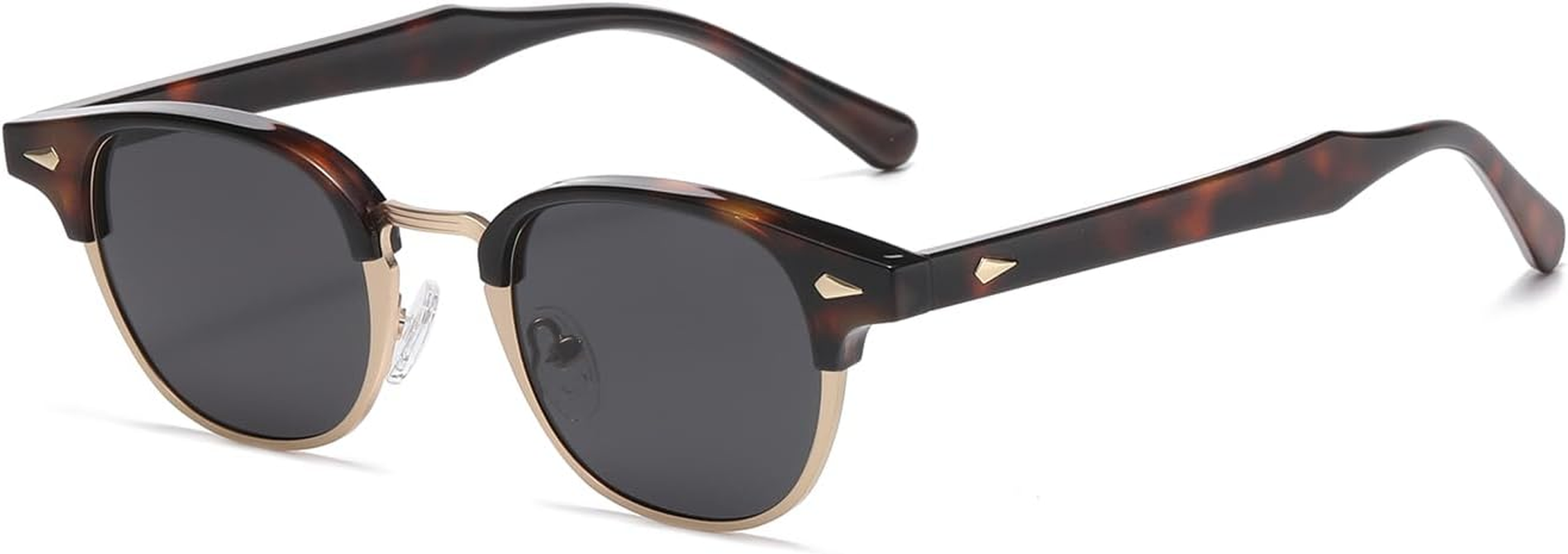 LJCZKA Polarized round Sunglasses for Men Women Retro Small Circle Semi Rimless Sun Glasses Classic Shades UV400 Protection - Black Gold Grey image number 6