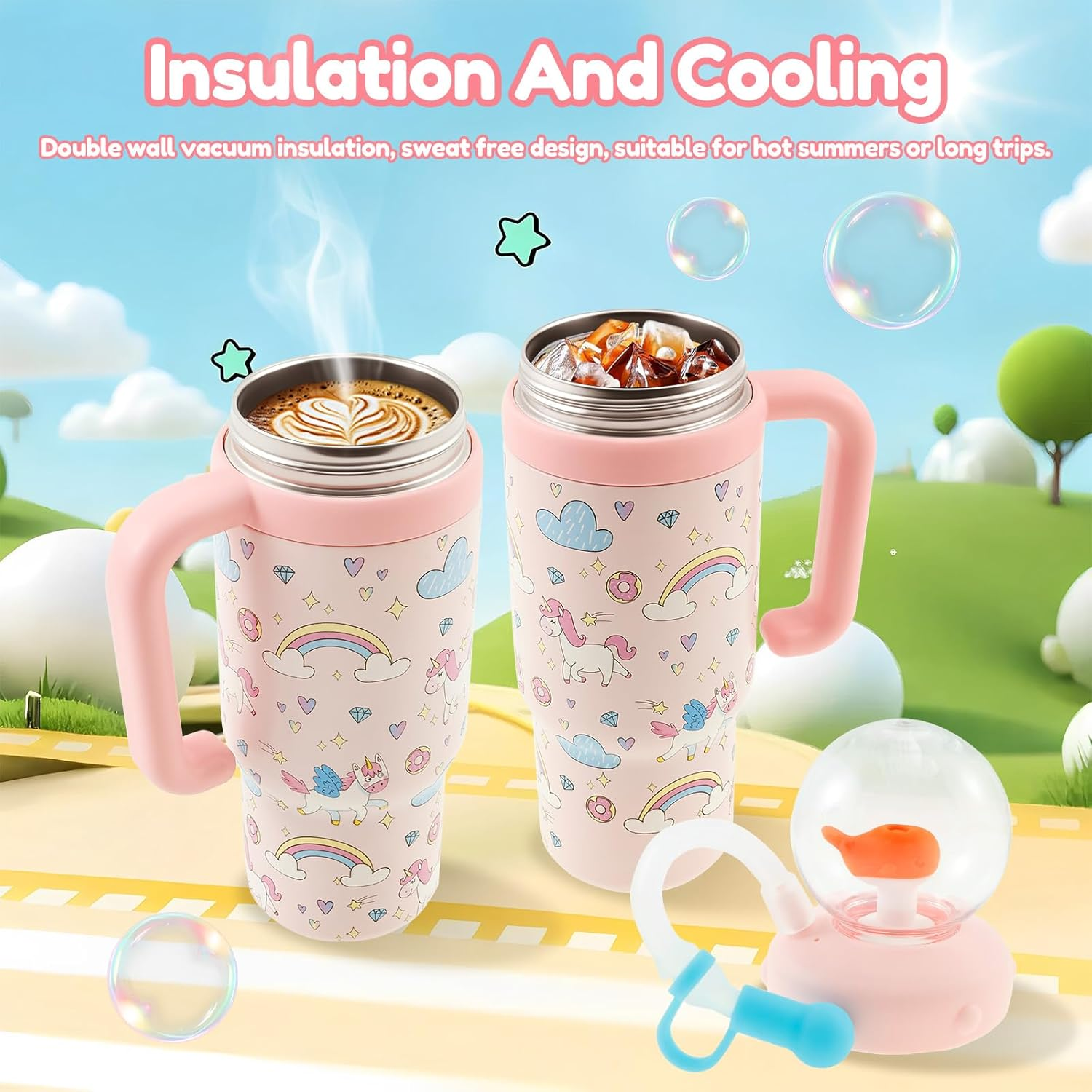 Hnvdkln 24Oz Stainless Steel Whale Fountain Tumbler, Whale Squirt Insulated Travel Tumblers with Lids and Straws, Leakproof Drinking Cup Cute for Kids Teens Adults (Pink) image number 2