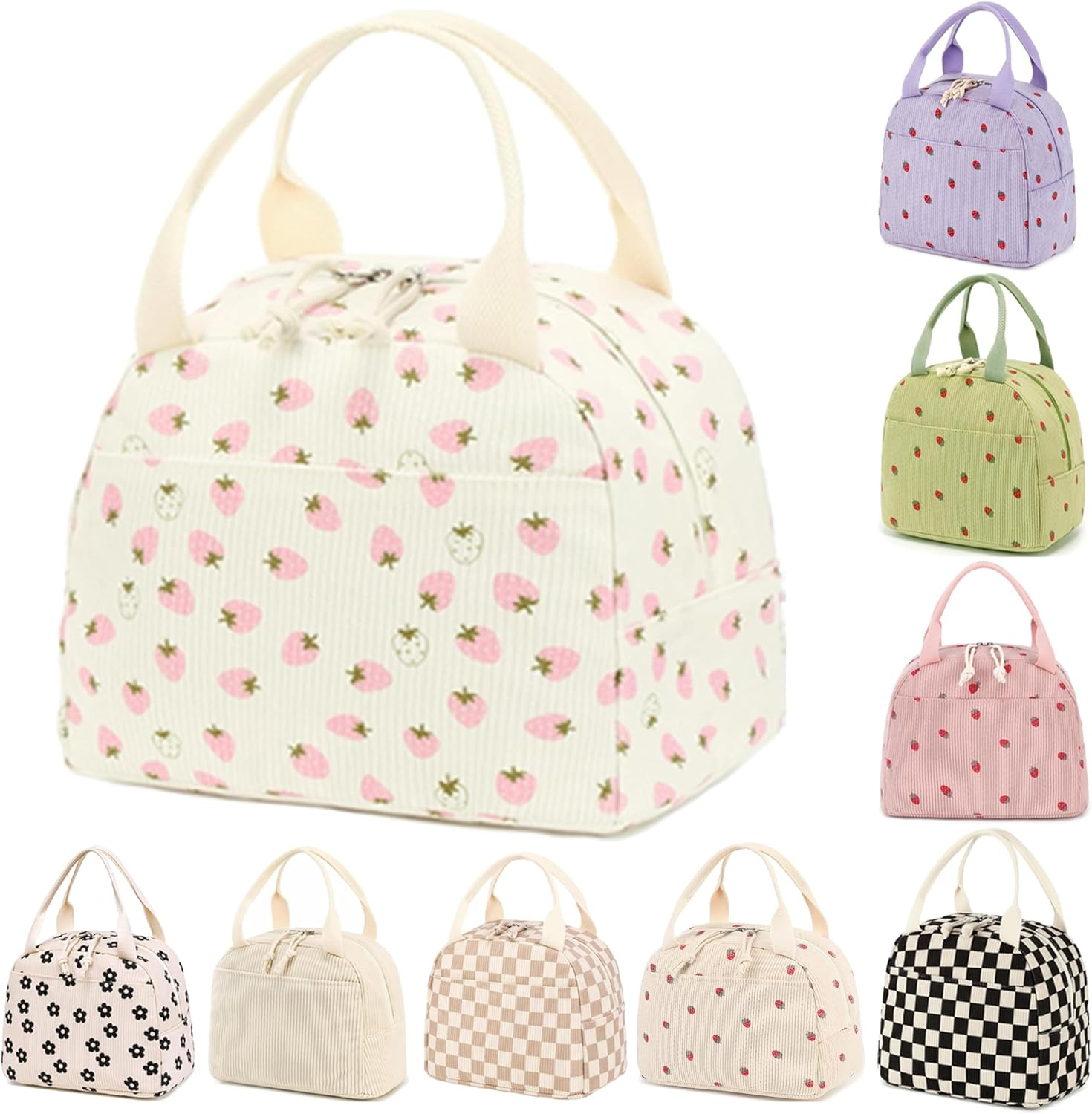 Insulated Lunch Bag for Kids - Adults, Reusable Corduroy Lunch Box Tote Bags, Leakproof Cooler Bag for Work Office Picnic School Travel BBQ