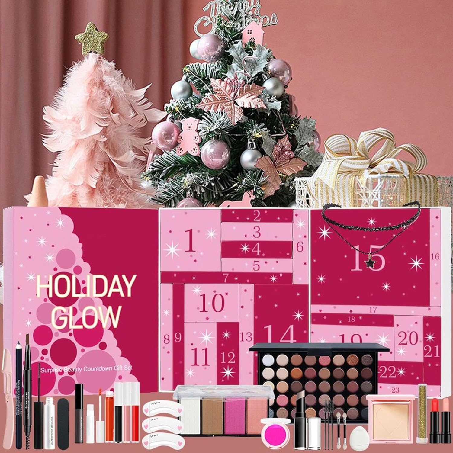 Beauty Advent Calendars 2025, Christmas Skincare Makeup Advent Calendars, Christmas Countdown Calendar, Lipstick Eye Shadow Cosmetics Set, Gift1 for Women Girls image number 1