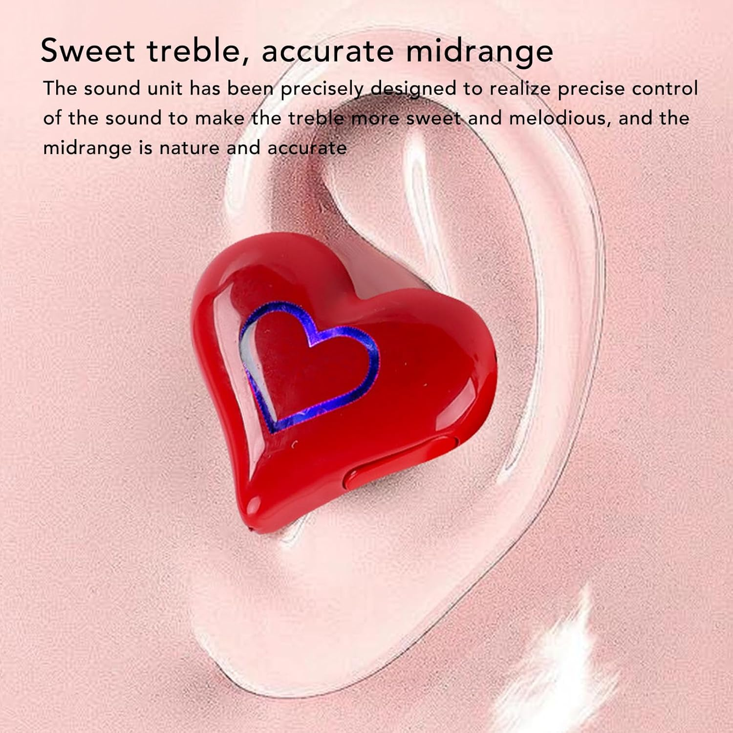 Jectse Heart-Shaped Wireless Earbuds, Bluetooth 5.3 Earphones with Noise Cancellation, Built-In Microphone, Hifi Stereo Sound, Cute Girls Headphones with Charging Case, 8 Earplugs image number 2