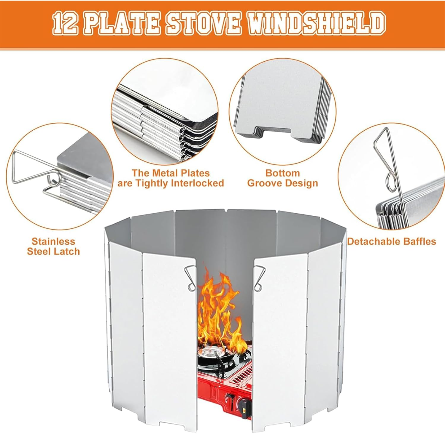 Folding Camping Stove Windscreen 12 Plates Aluminum Camping Stove Windshield with Carrying Bag Portable Camp Stove Wind Screen Outdoor Cooker Butane Burner Wind Shield image number 3