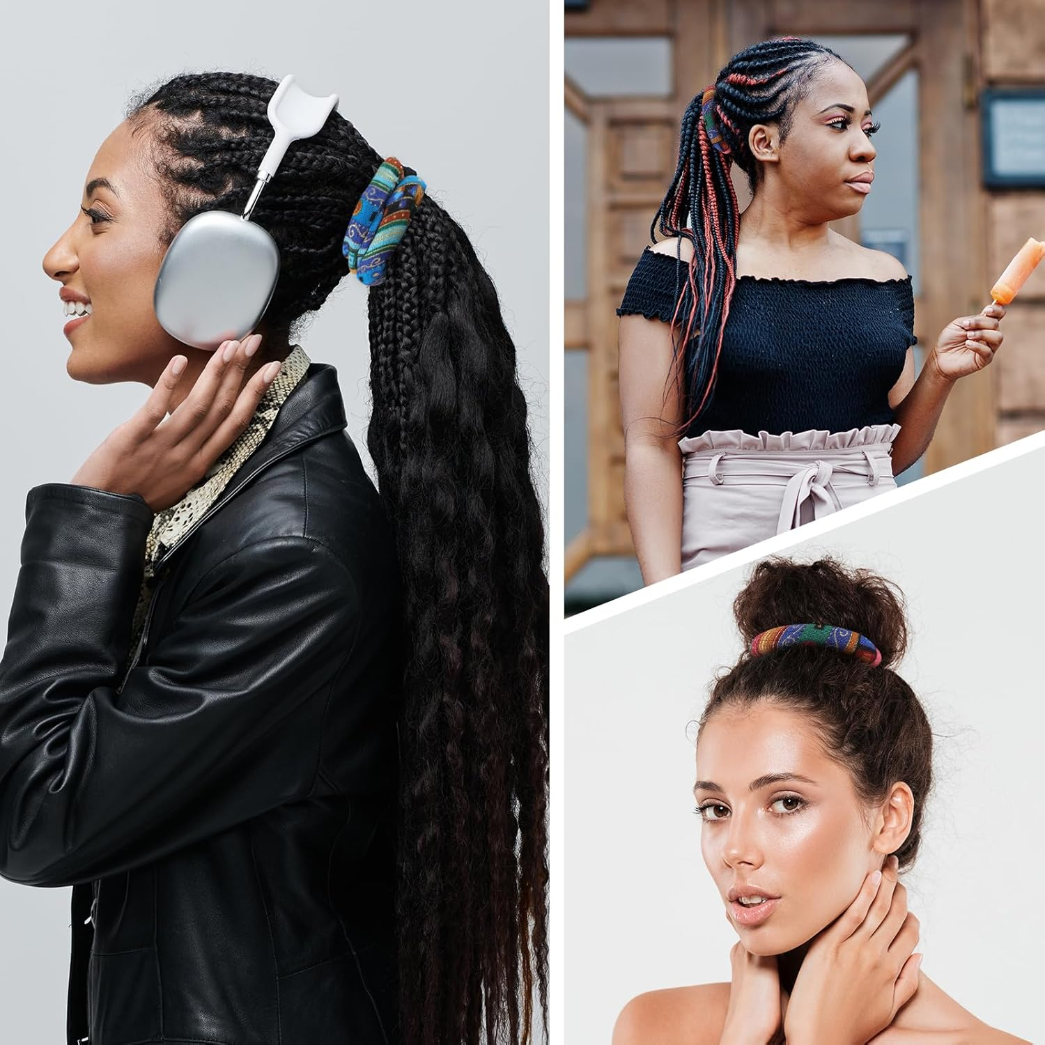 Qianyu 2 Pcs Spriral Lock Hair Tie Colorful Dreadlock Accessories Bendable Hair Ties for Women and Men Iron Wire Embedded Ponytail Holder Dread Hair Ties for Long Braids Thick Curly Hair image number 1