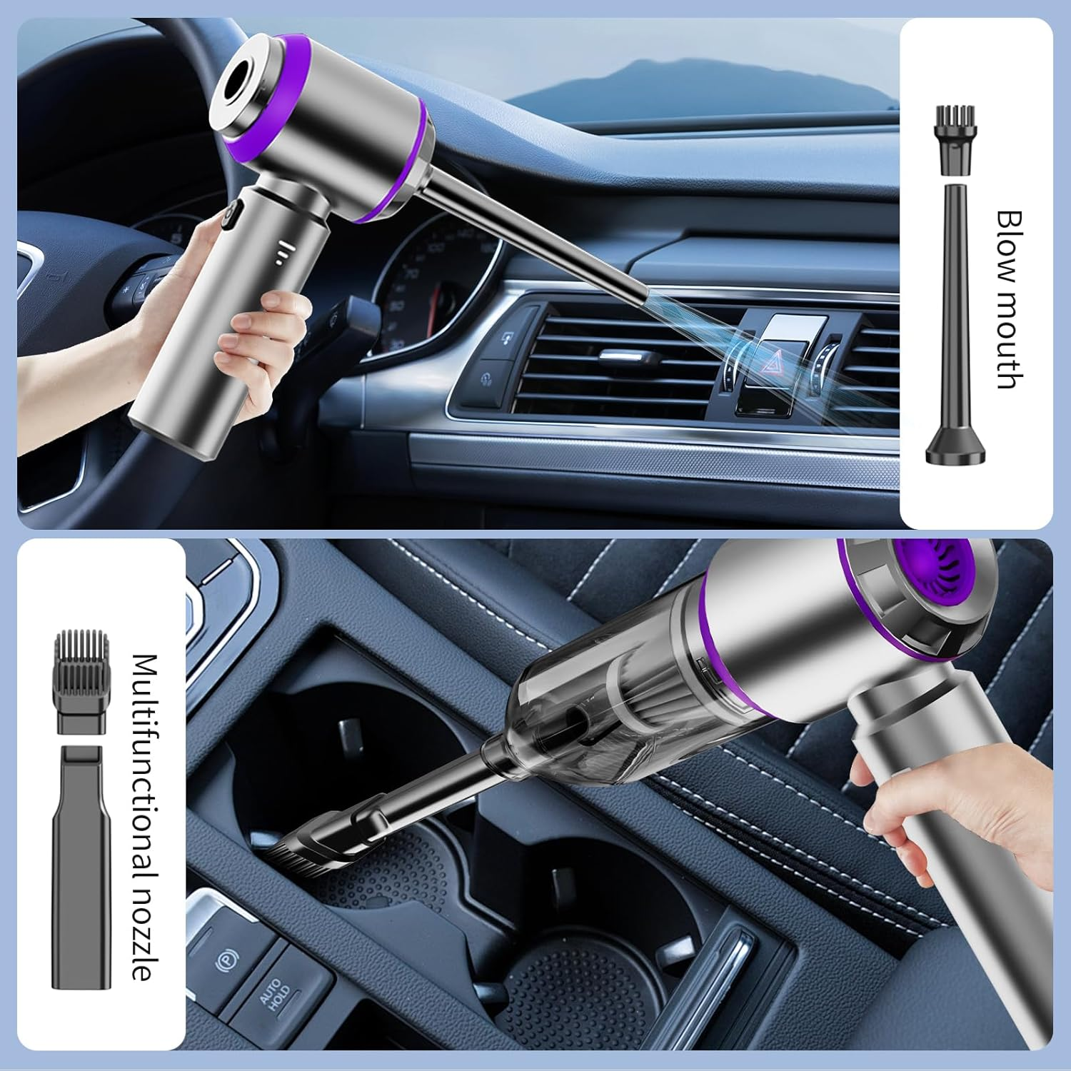 Car Vacuum Cleaner High Power 20000Pa &ndash; Cordless Handheld Mini Vacuum & Air Duster for Car Detailing, 3-Speed Brushless Motor, 6000Mah Battery, Aspiradora Para Carro, Home Office Camping image number 3
