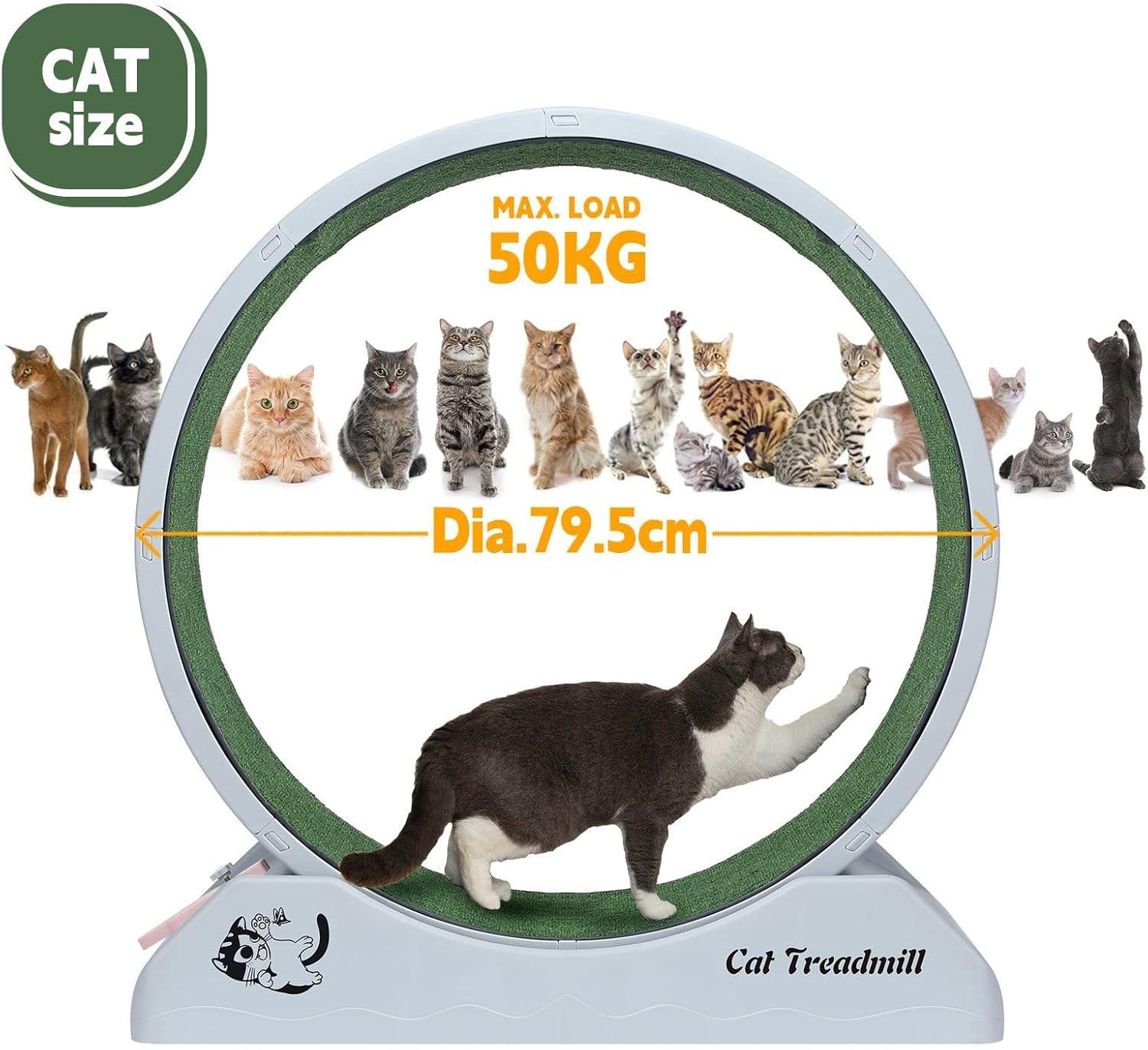 Pet Scene Cat Wheel Running Toy Exerciser Fitness Workout Treadmill Machine Indoor Feline Spinning Walking Training Circle Plastic,With 2PCS Run Surface image number 1