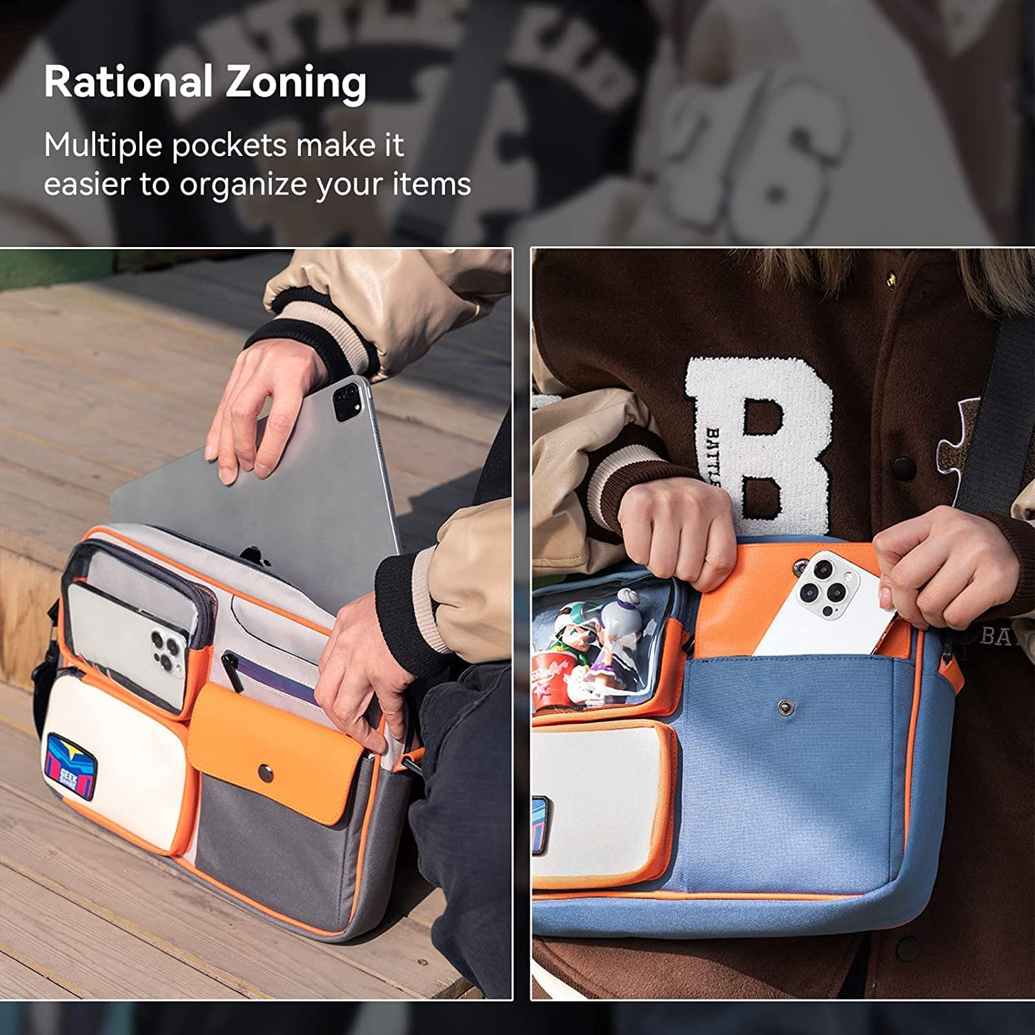 Geekshare Large Capacity Multifunctional Switch/Oled Travel Carrying Case-Color Contrast Vintage Messenger Bag Compatible with Switch-Portable Storage Bag for Switch Game Accessories (Grey)