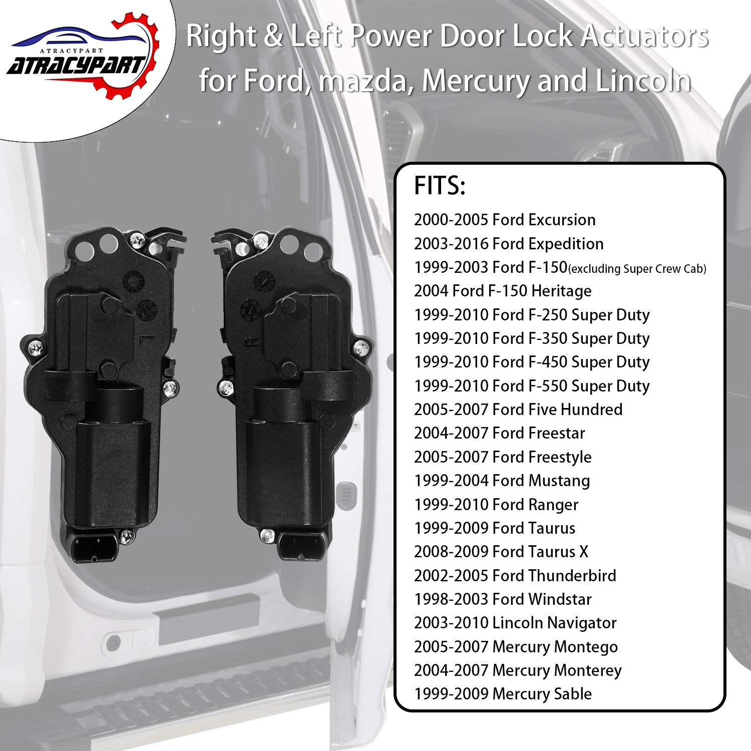 Power Door Lock Actuators Kit Left & Right Side | for Ford F150 F250 F350 F450 Excursion Expedition Mustang & More | Replaces# 6L3Z25218A43AA, 6L3Z25218A42AA image number 3