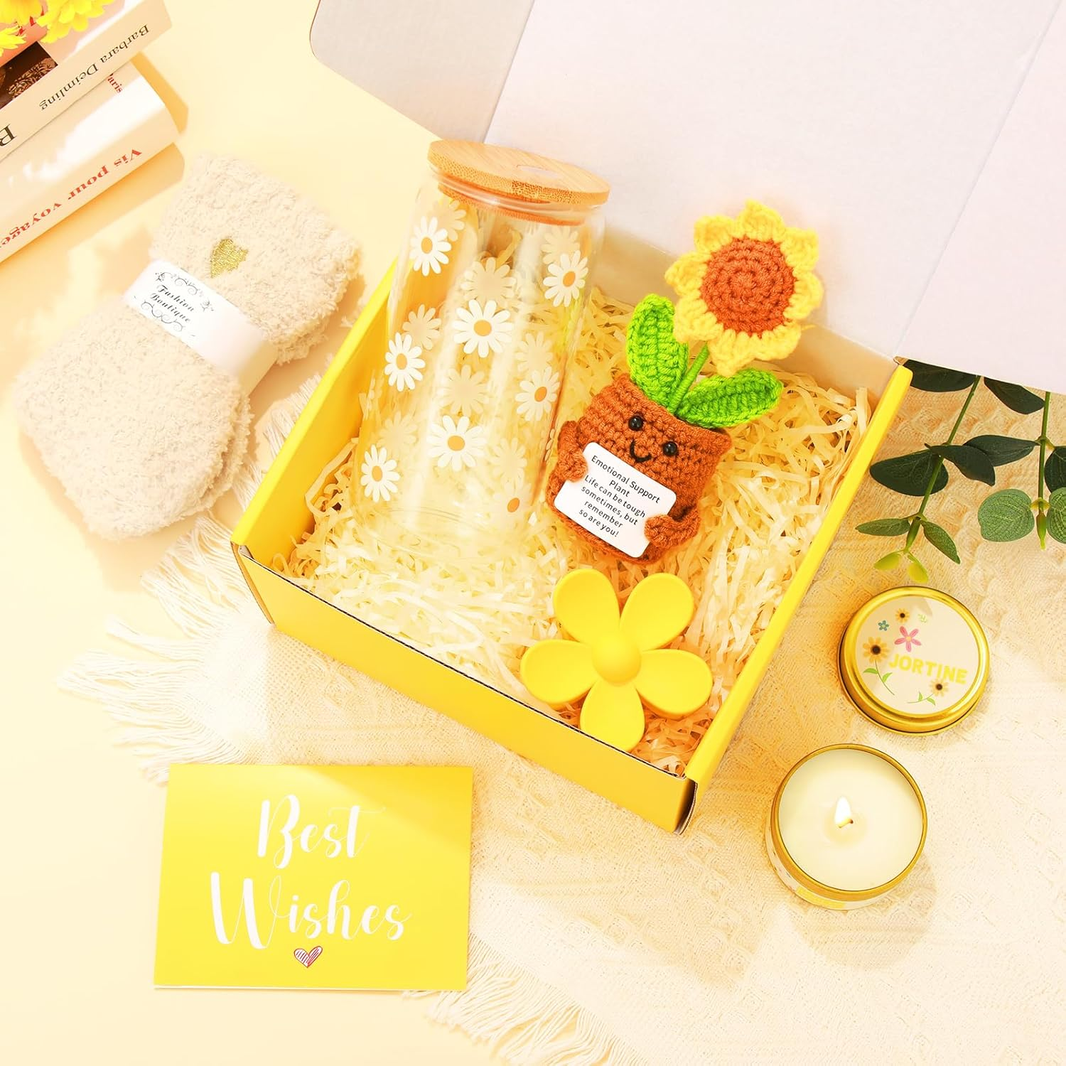 JORTINE Sunflower Gift Set for Women, Gift Set Glass Cups, Valentine'S Day Gift, Original Idea for Birthday, Best Gift for Friend, Sister, Colleague - Yellow image number 3