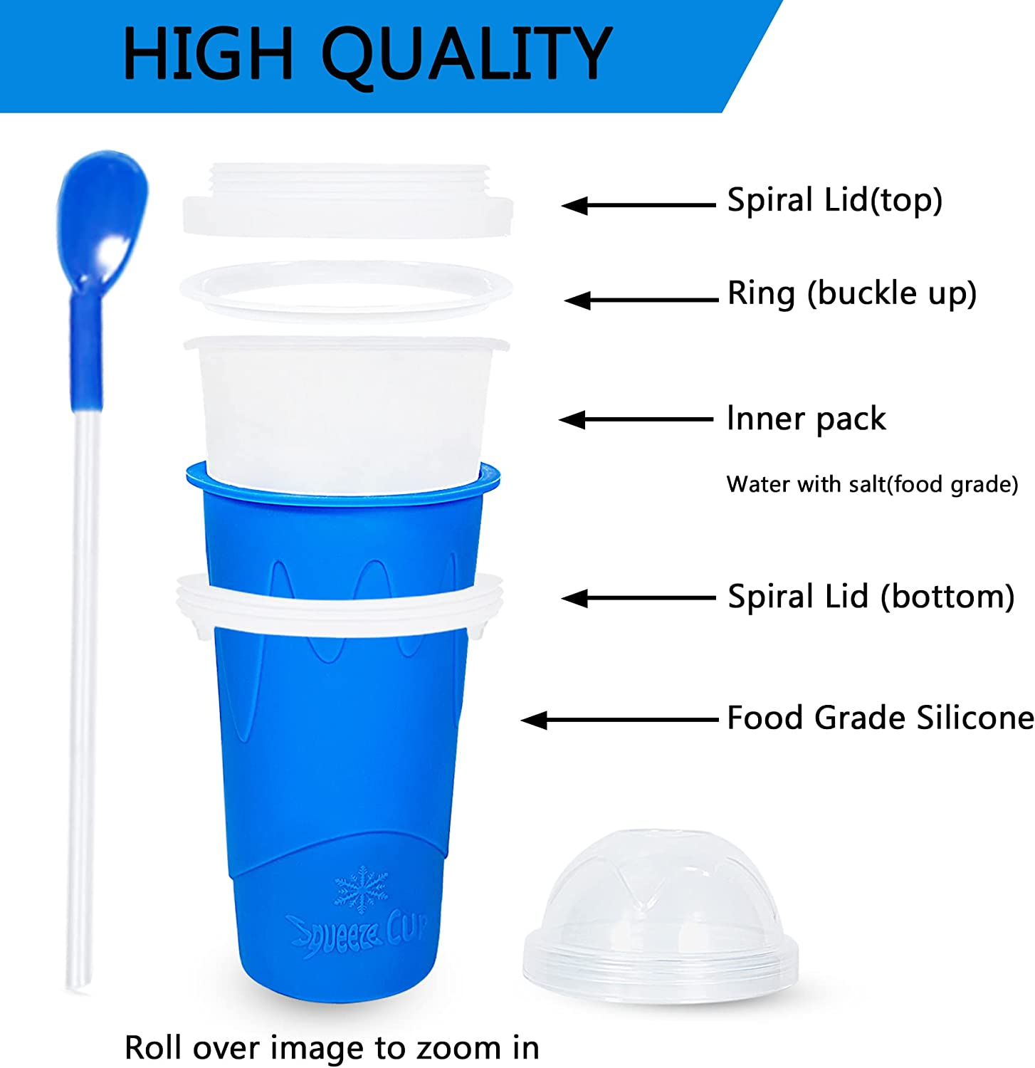 Color Land Slushie Slushy Maker Cup TIK TOK Frozen Magic Squeeze Ice Cream Maker Cup, Cool Stuff Trending Tiktok Items Homemade DIY Cool Gadgets with Lid & Straw (350ML, Blue) image number 3