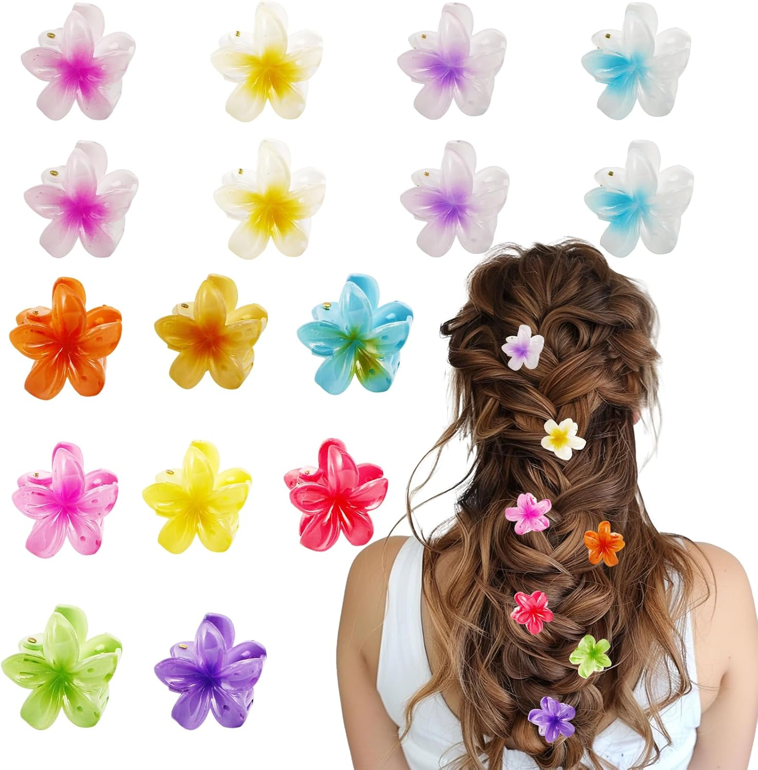 Bliceon Pack of 16 Small Flower Hair Clips, Small Hair Clips, Girls Ladies, Mini Flower Clips, Hair Accessories, Hair Styling, 4 Cm