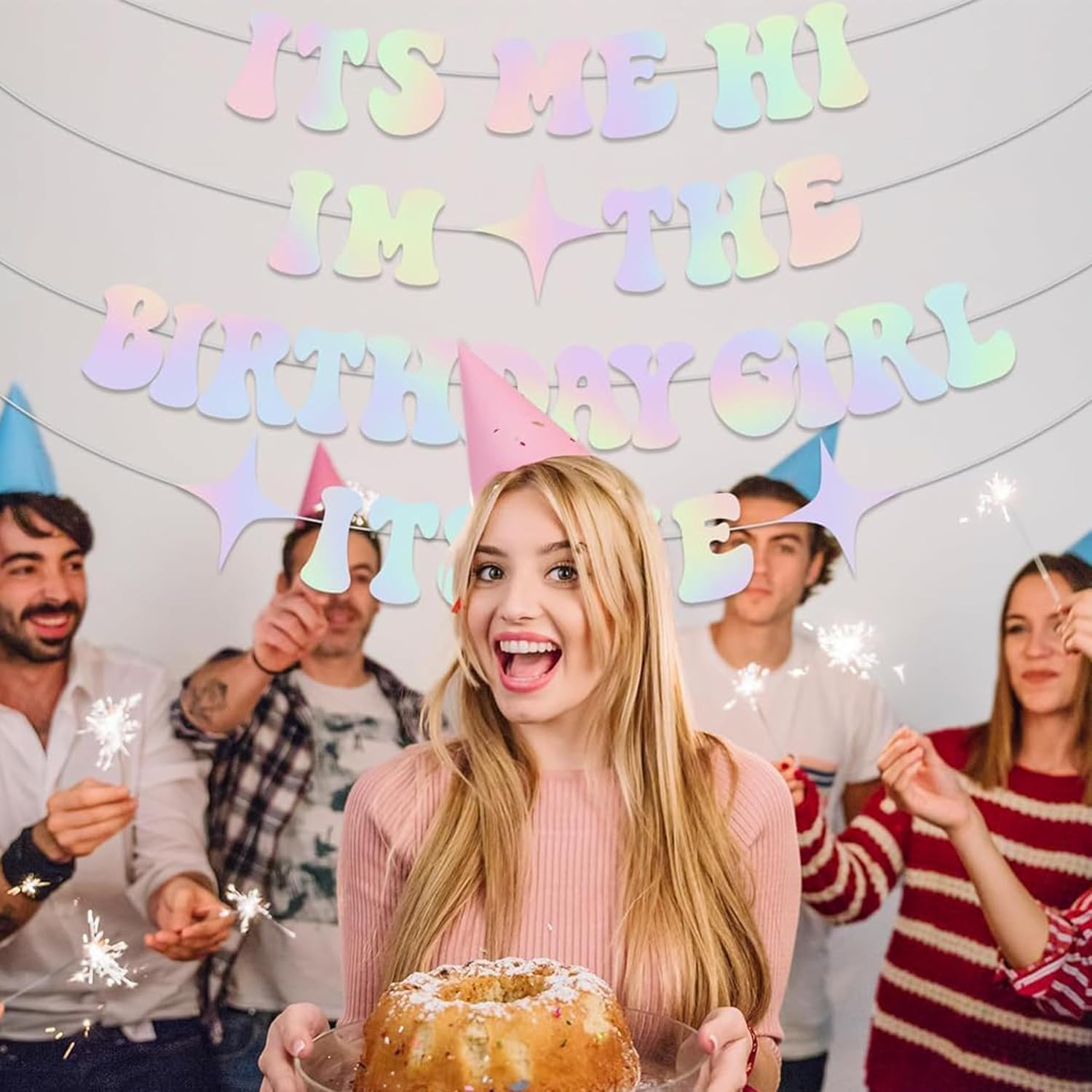 Birthday Party Decorations,Its Me Hi Im the Birthday Girl Its Me Banner,Birthday Banner Supplies Themed Decor,Glitter Iridescent Popular Birthday Decorations Banner,Girls Birthday Party Supplies image number 1