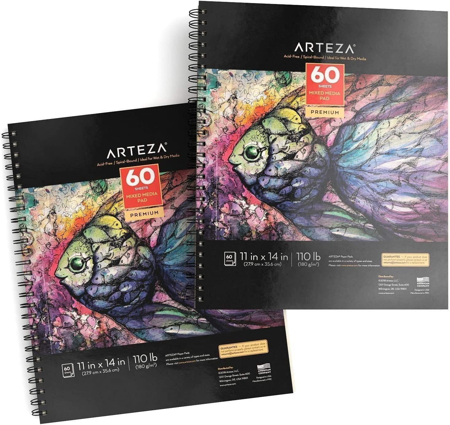 ARTEZA 11X14 Mixed Media Sketch Book, 2 Pack, 110Lb/180Gsm, 120 Sheets (Acid-Free, Micro-Perforated), Spiral-Bound Pad, Ideal for Wet and Dry Media, Sketching, Drawing, and Painting image number 4
