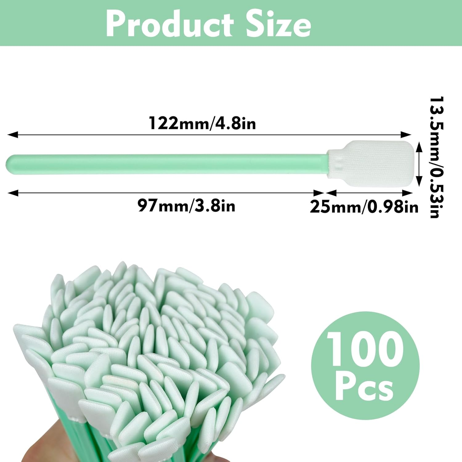 Dust-Free Cleaning Sticks, Long Sterile Cleaning - 100 Pieces, Green Cleaning Sticks, Sterile Cotton Buds, Mini Cleaning Sticks, Lint-Free for Print Head Cleaners, Keyboards or Camera Lenses image number 5