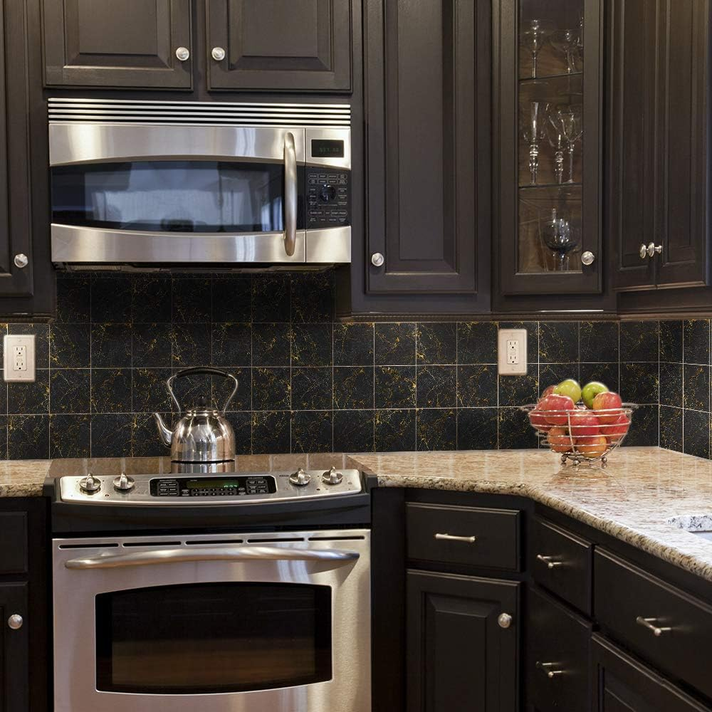 Floor Wall Tile Transfers Sticker for Home Decor, Peel & Stick Self-Adhesive Splashback, Tile Decals for Living Room Kitchen Bathroom Decor,15Cmx15Cmx 10 Pieces, Green Gilding Mosaic Tile Sticker