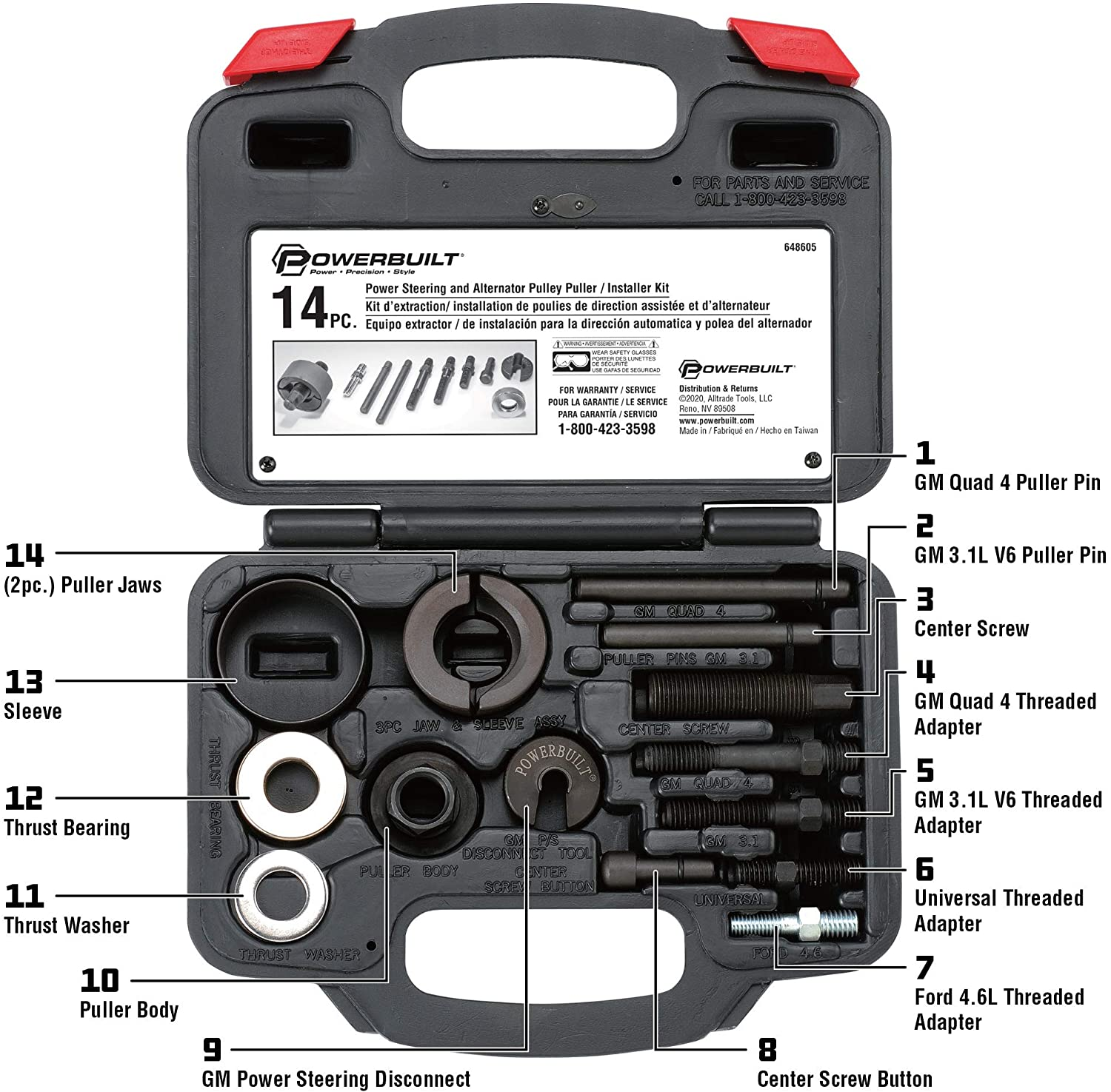 Alltrade 648605 Kit 20 Power Steering and Alternator Pulley Removal and Installation Tool Set