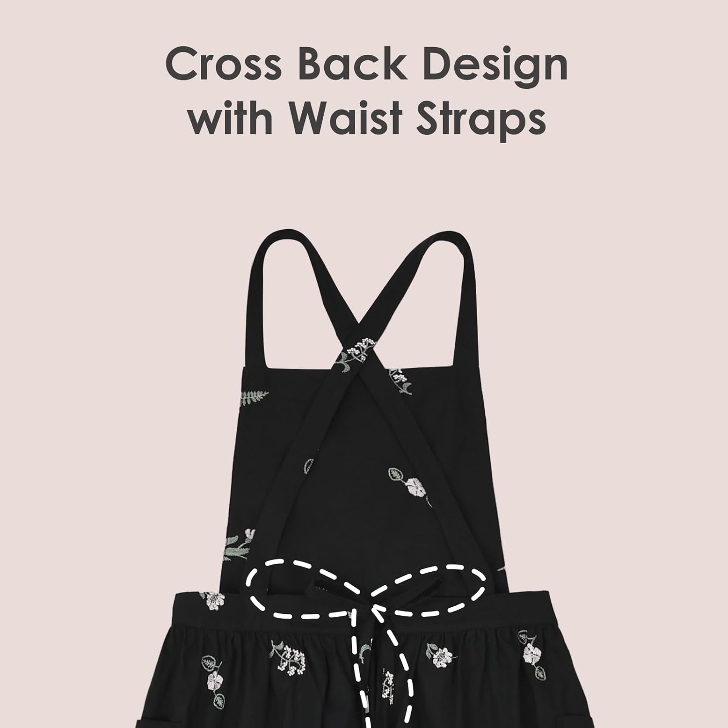Surblue Cross Back Aprons for Women with Pockets Cute Japanese Cotton Kitchen Aprons Waterproof Pinafore Dress for Painting Cleaning Cooking Gardening