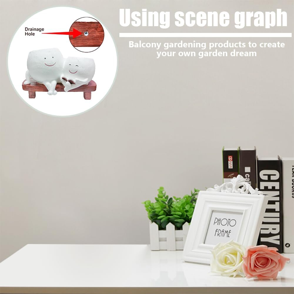 Smiley Face Planter Pot,Small Succulent Flower Pot,Resin Flower Head Planter,Flower Decoration Container,Flower Pot with Drain,For Office,Home,Bedroom image number 4