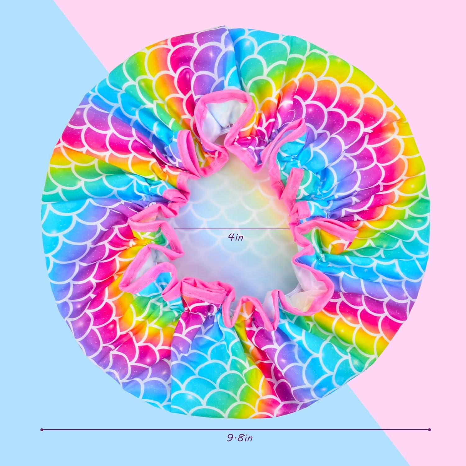 3 Pcs Kids Girls Toddler Shower Cap - Reusable Plastic Rainbow Unicorn Mermaid Hair Cap, Waterproof Adjustable Cute Head Cap for Children and Women image number 4