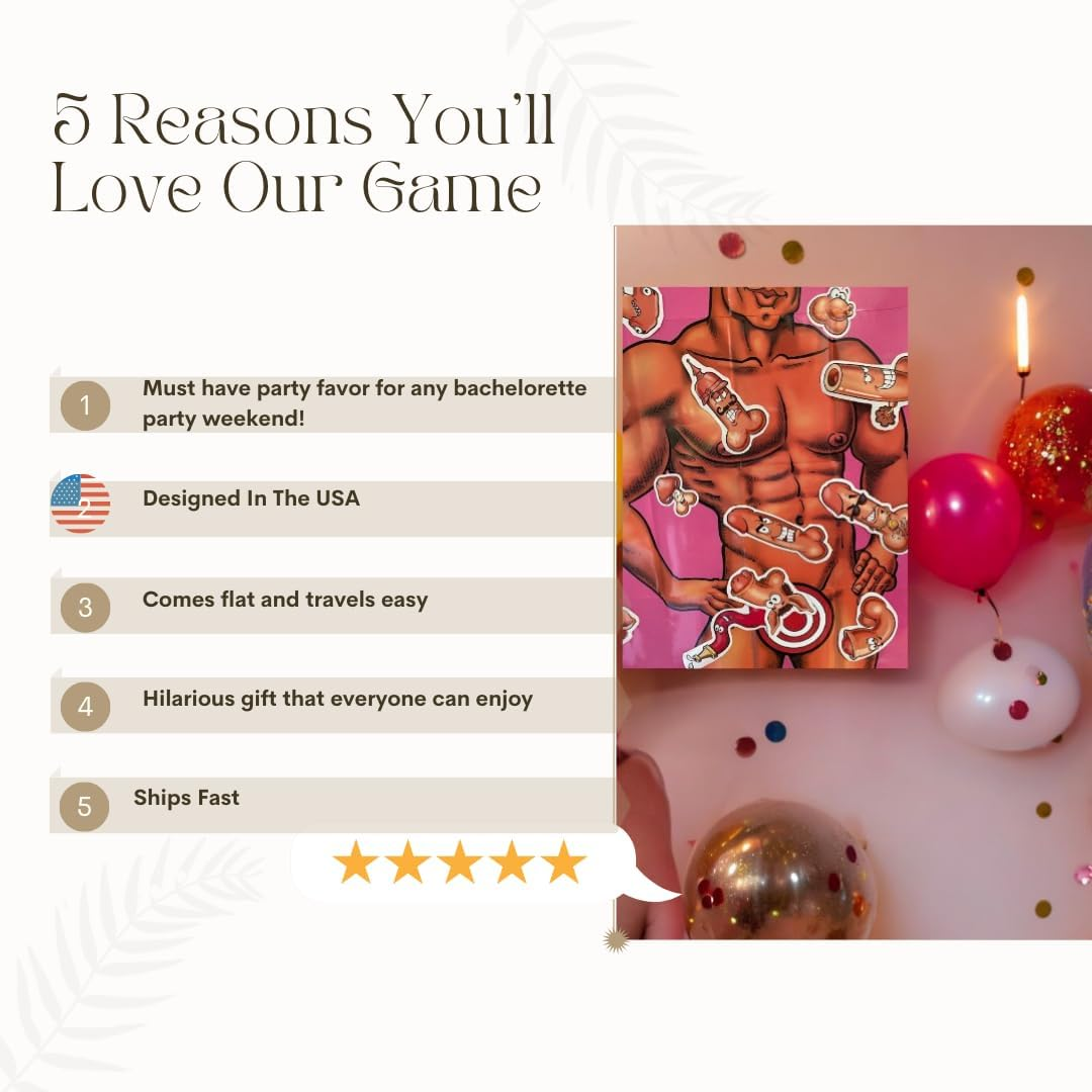 Bachelorette Party Game - Pin the "Tail" on the Hunk - 32In X 21In - Pin the Hunk on the Hunk