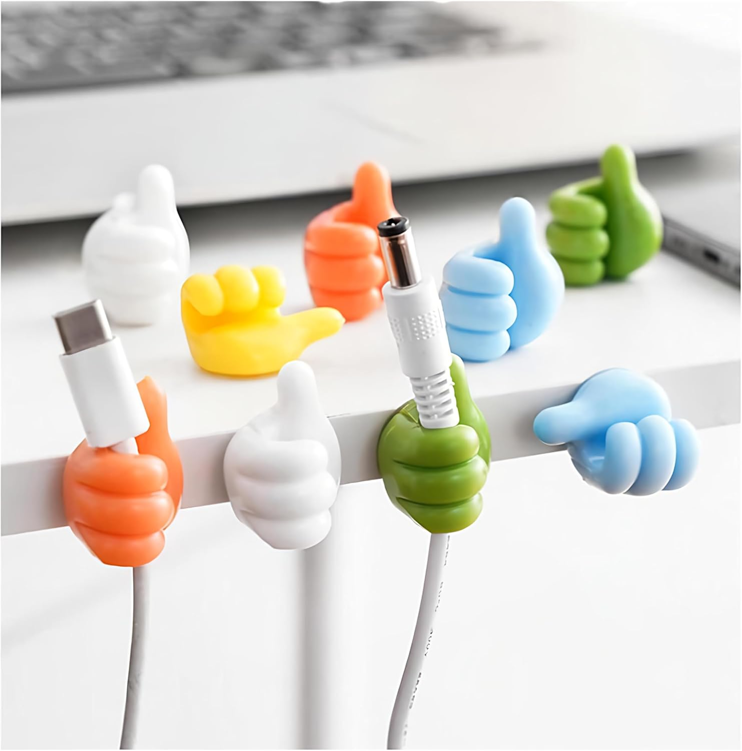 20Pcs Thumb Cable Clips - Colourful Cord Organisers for Desk & Wall, Adhesive Cable Management Hooks for Office/Kitchen/Bathroom (Random Colours, 2.5Cm) image number 1