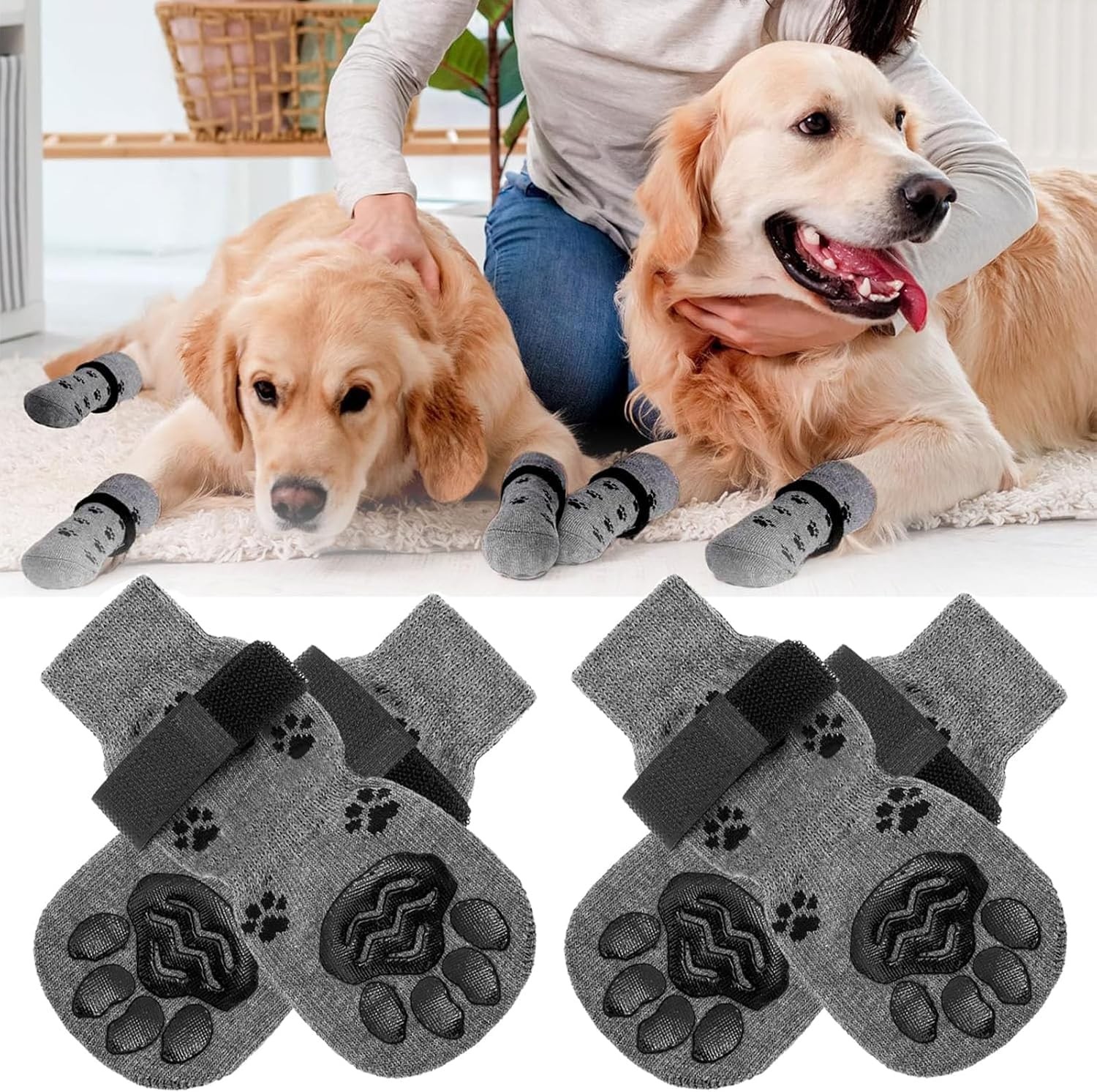 Rylaxzon Non-Slip Dog Socks with Adjustable Straps, Pet Socks, Paw Protectors for Dogs on Hardwood Floors (M) image number 2