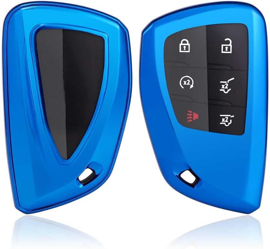 Key Fob Cover Compatible with Chevy Suburban Z71 Silverado 1500 GMC Yukon Denali Sierra 1500 Buick Envision Avenir 2022 2023 2024, 2024 Silverado Sierra 2500HD 3500HD (Blue)