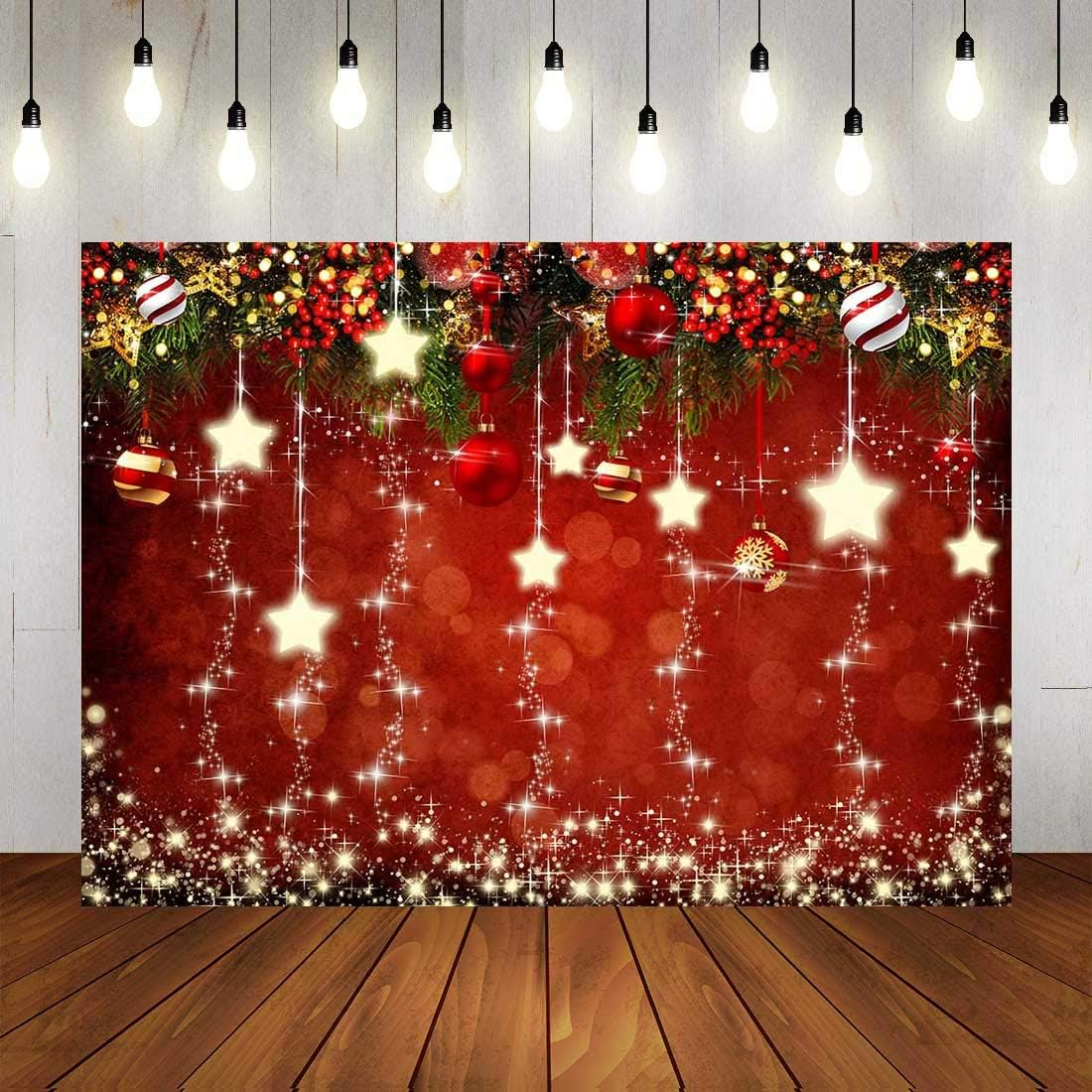 Red Christmas Theme Sparkling Photography Backdrops Snowflake Xmas Ball 5X3Ft Happy New Year Family Party Decoration Photo Star Background Kids Newborn Portrait Photo Booth Studio Props Banner image number 6