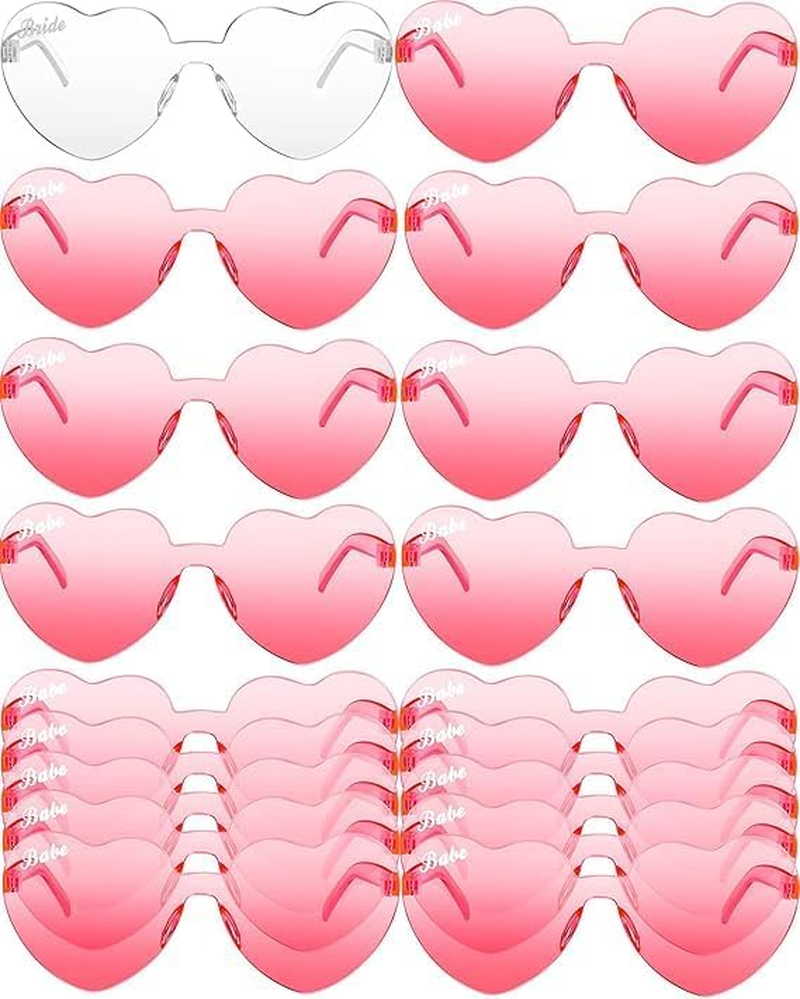 Heart Shaped Sunglasses, Rimless Design, 18 Pairs, Pink and Clear, Bride and Bachelorette Party image number 4