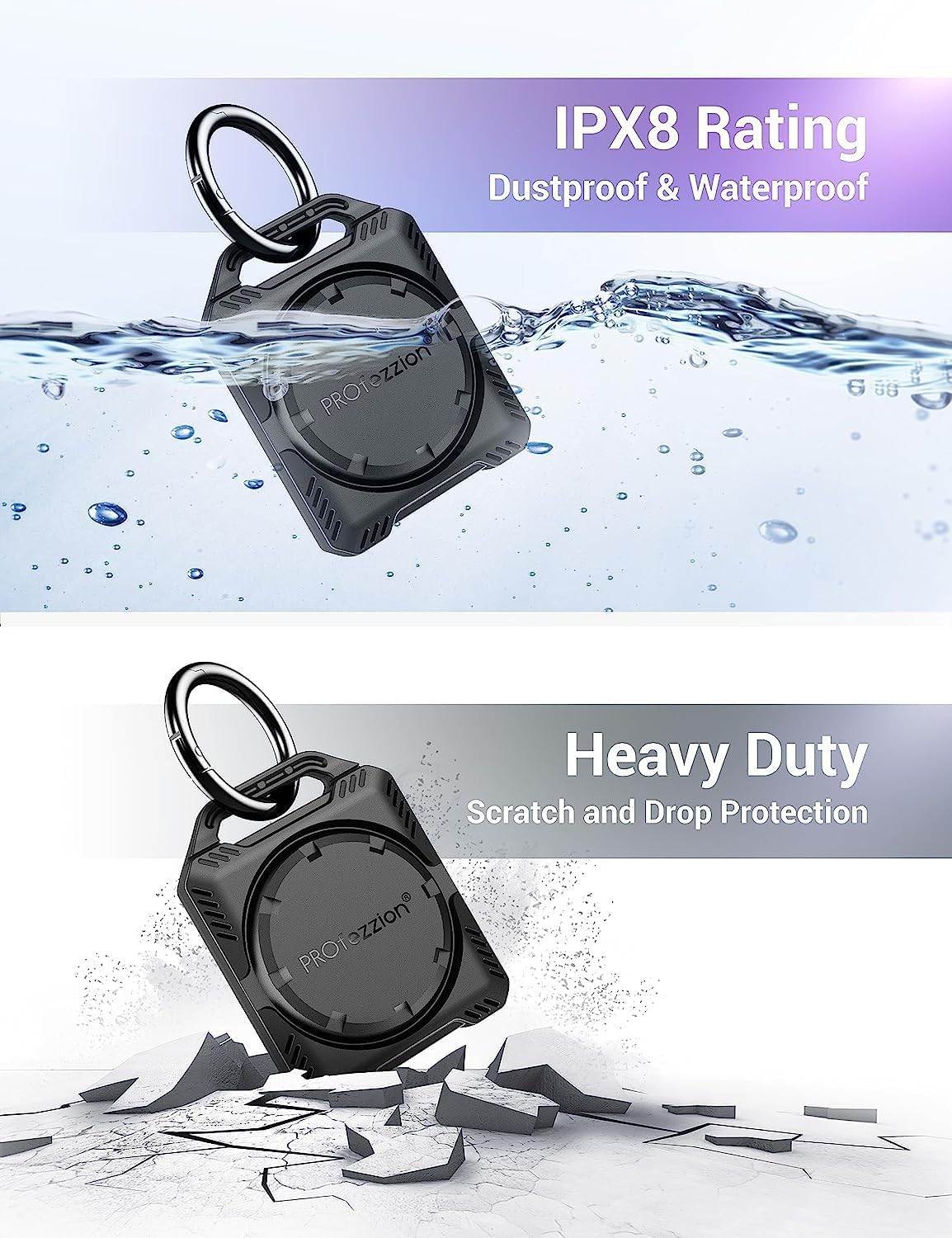 Profezzion IPX8 Waterproof Case, Anti-Lost Anti-Scratch Holder Protective Skin Cover with Key Ring, Loop Strap and 3M Mount for Keychain, Dog Collar, Travel, Luggage, Car, & More-Red