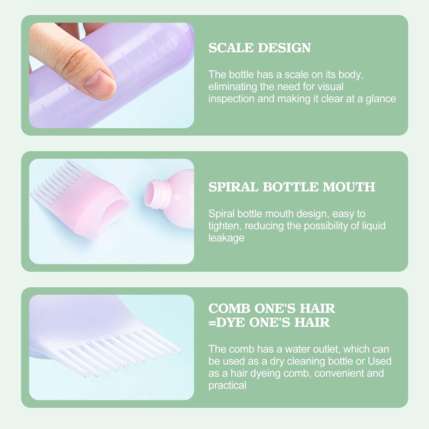 3Pcs Applicator Bottle for Hair Root Comb Color Applicator Bottle Styling Tool (Whitepinkpurple) image number 3