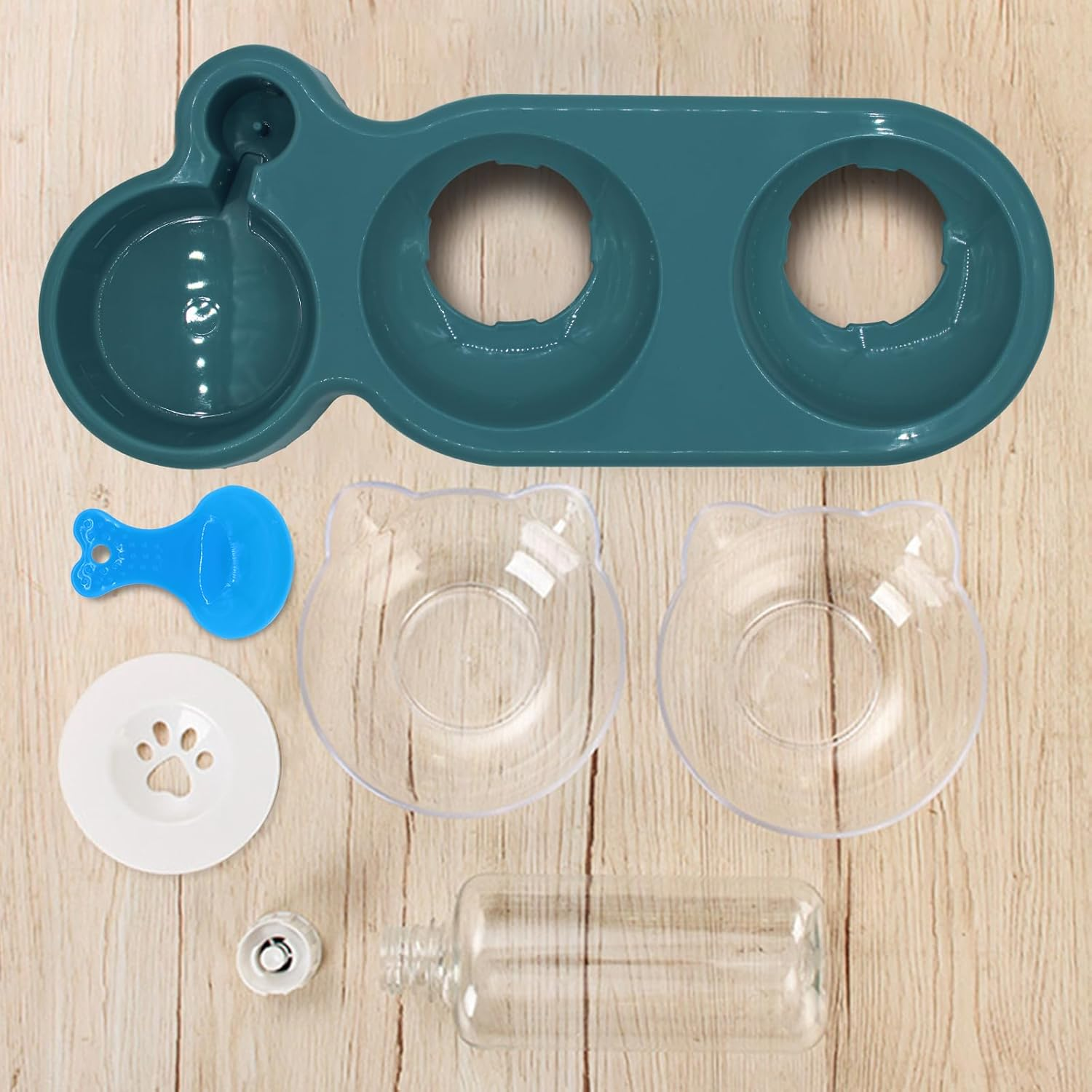 Triple Cat Bowls, 15&deg; Tilt 3-In-1 Water Feeder with Automatic Bottle, Whisker Friendly Wet and Dry Elevated Feeding Dishes for Small Cats and Puppies (Navy Blue)