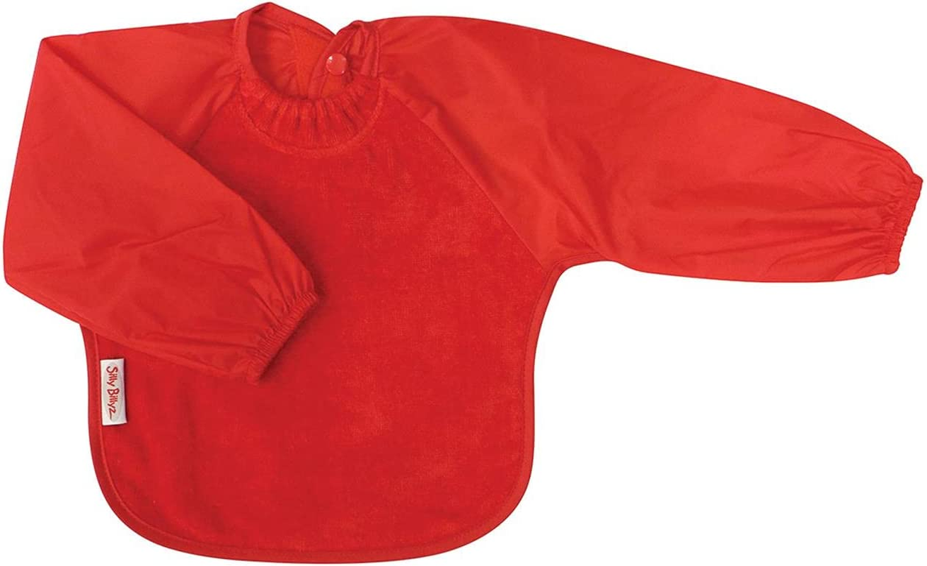 Silly Billyz Towel Baby Bib, Long Sleeve, Small Size, Red