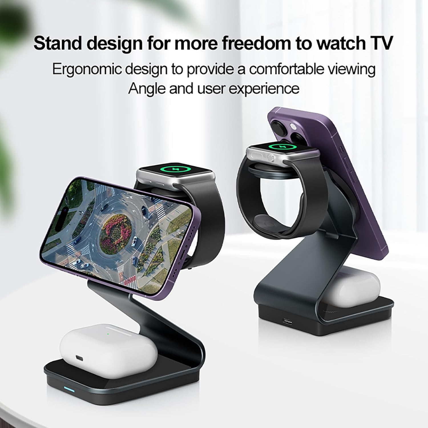 Tesansi 3 in 1 Wireless Charger, for Qi2 Certified 15W Fast Wireless Fast Charging Stand Multiple Devices for Apple - Iphone 16,15,14,13,12 Pro/Max/Mini/Plus, Apple Watch 2-10/SE, Airpods 4-2/Pro 2 image number 6