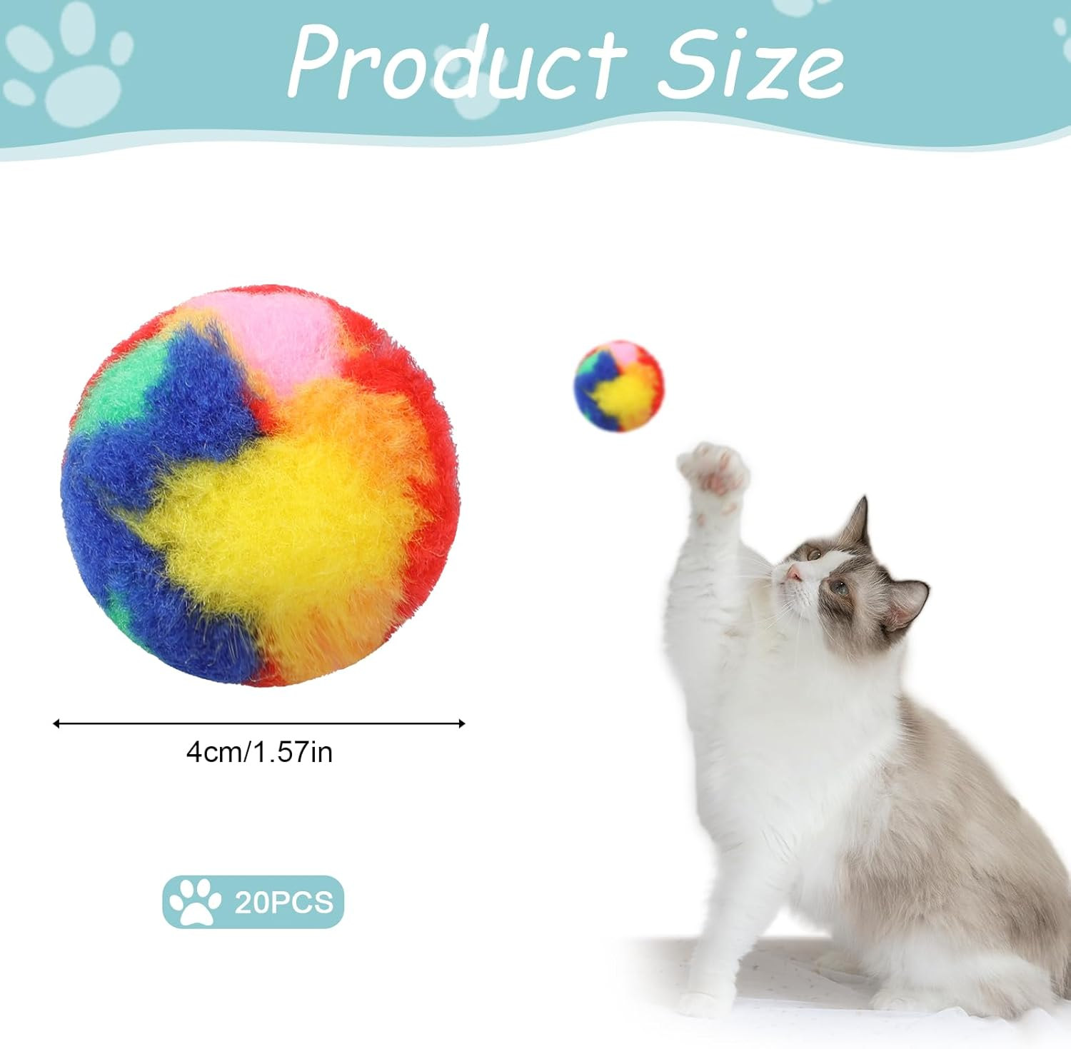 Mozeat Lens Cat Toy Balls, Pack of 20 4 Cm Colourful Cat Pom Pom Ball Toy Soft Cat Ball Interactive Training Play Ball Training Ball for Cats Kittens Pets Indoor image number 4