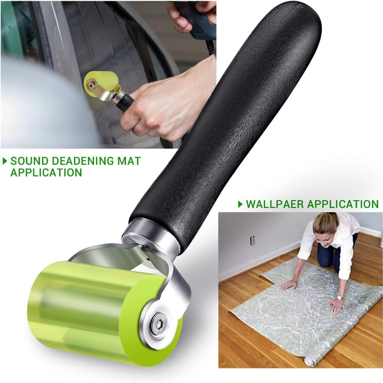 WADY 2 Pcs Car Sound Deadening Roller, Automotive Car Audio Sound Application Rolling Wheel, Noise Insulation Roller Seam Roller for Noise Filter Application Heat Abatement Mat Wallpaper (Black+Green) image number 5