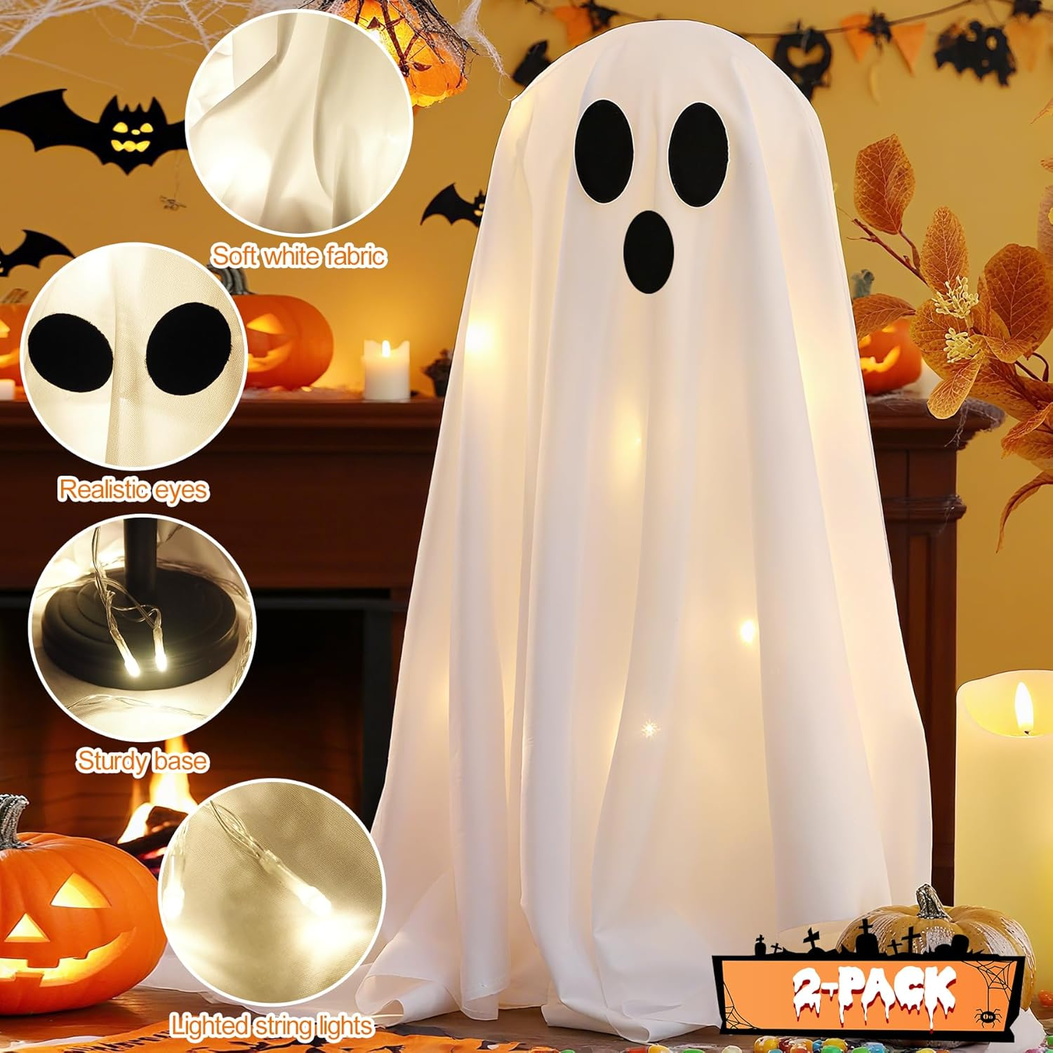 Halloween Decorations Indoor, 2 Packs Spooky Ghosts, Scary Ghost for Halloween Decor Party Home Table Room Kitchen and Fireplace Decor (White) image number 1