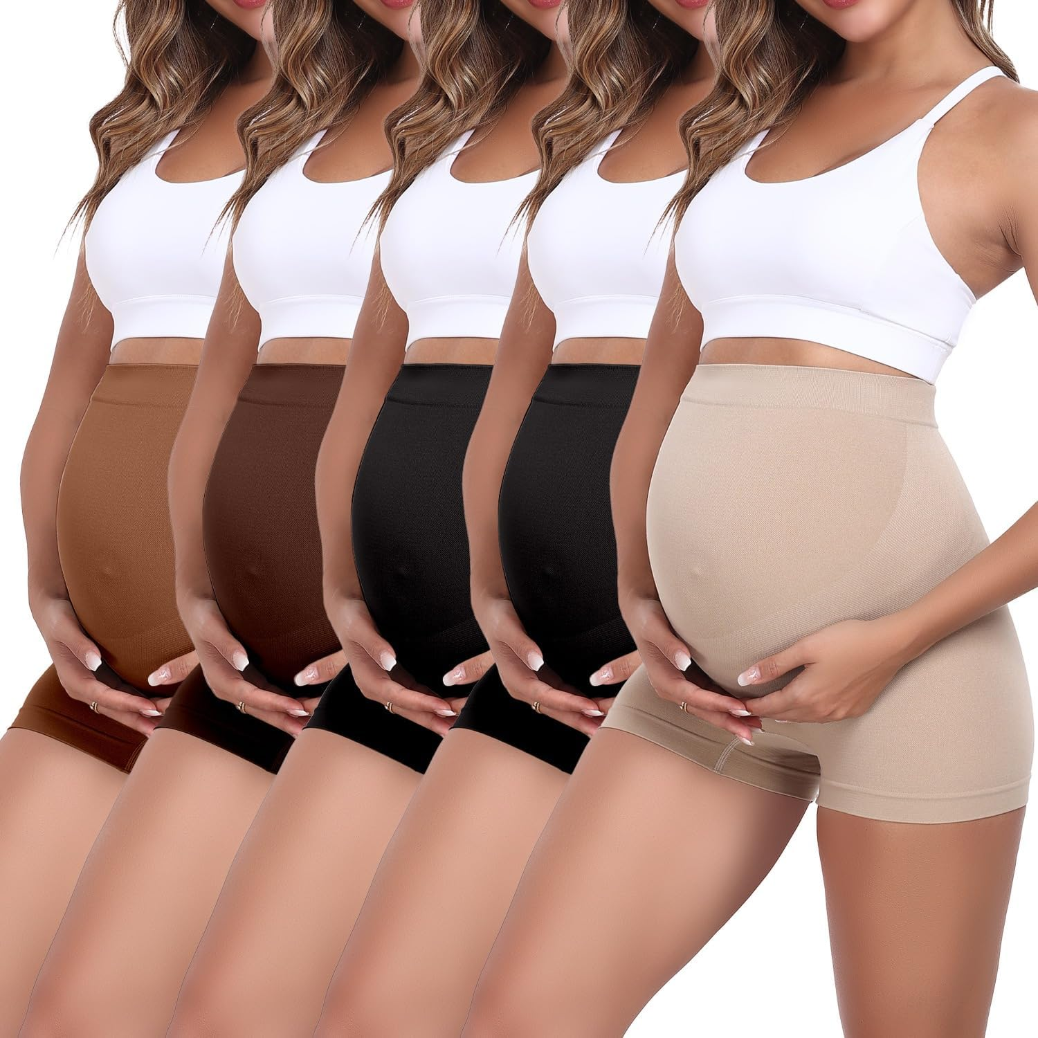 5 Pack Maternity Shapewear Seamless Underwear over Bump Pregnancy Shorts High Waist Panties under Dress Belly Support