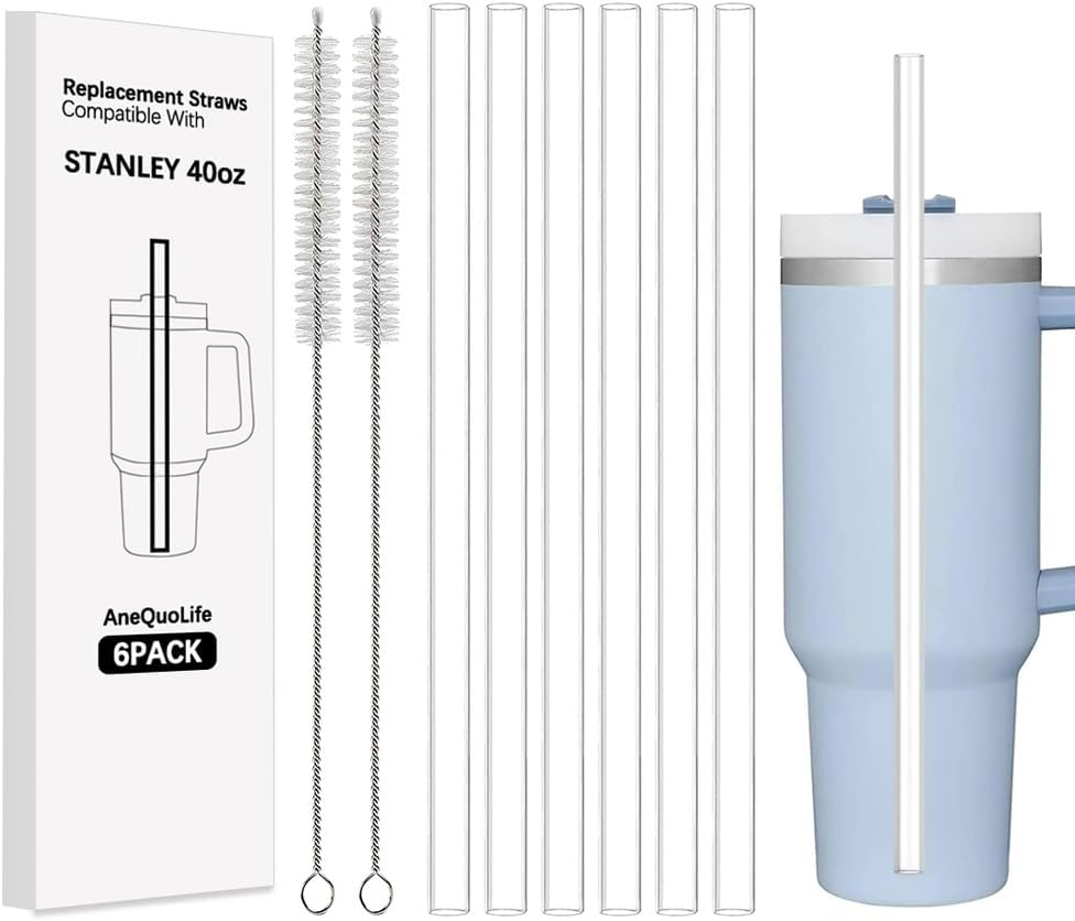 Replacement Straws for Stanley 10/20/30/40 Oz Quenther Tumbler Stanley Cup, 6 Plastic Straws with Cleaning Brush, Reusable, Perfect for Stanley 40 Oz Cups, Plastic Clear Straw Stanley Cup Accessories image number 3