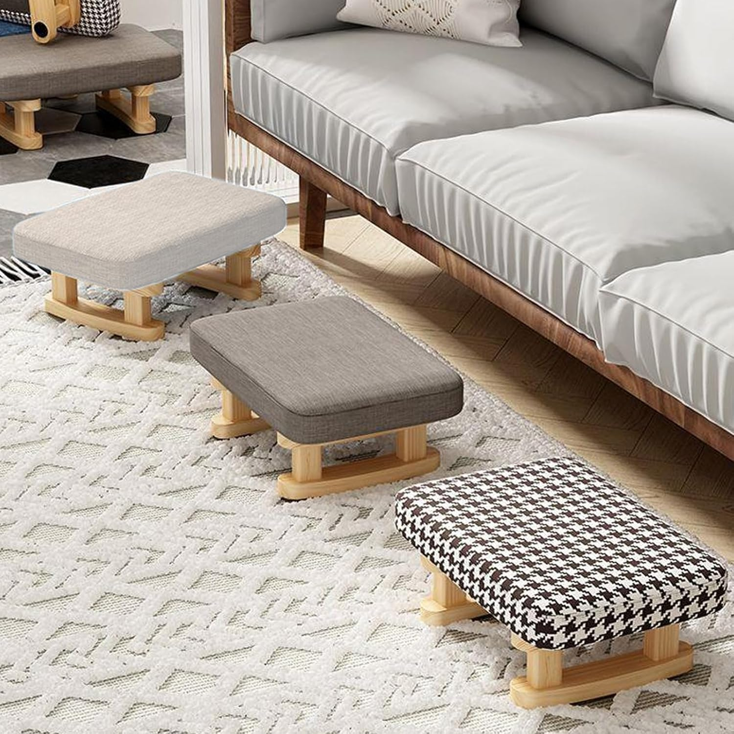 Small Footstool, Wooden Chair Leg Modern under Desk Foot Rest, Stable anti Slip Simple Padded Sofa Footstool for Living Room (Dark Grey) - Dark Grey image number 1