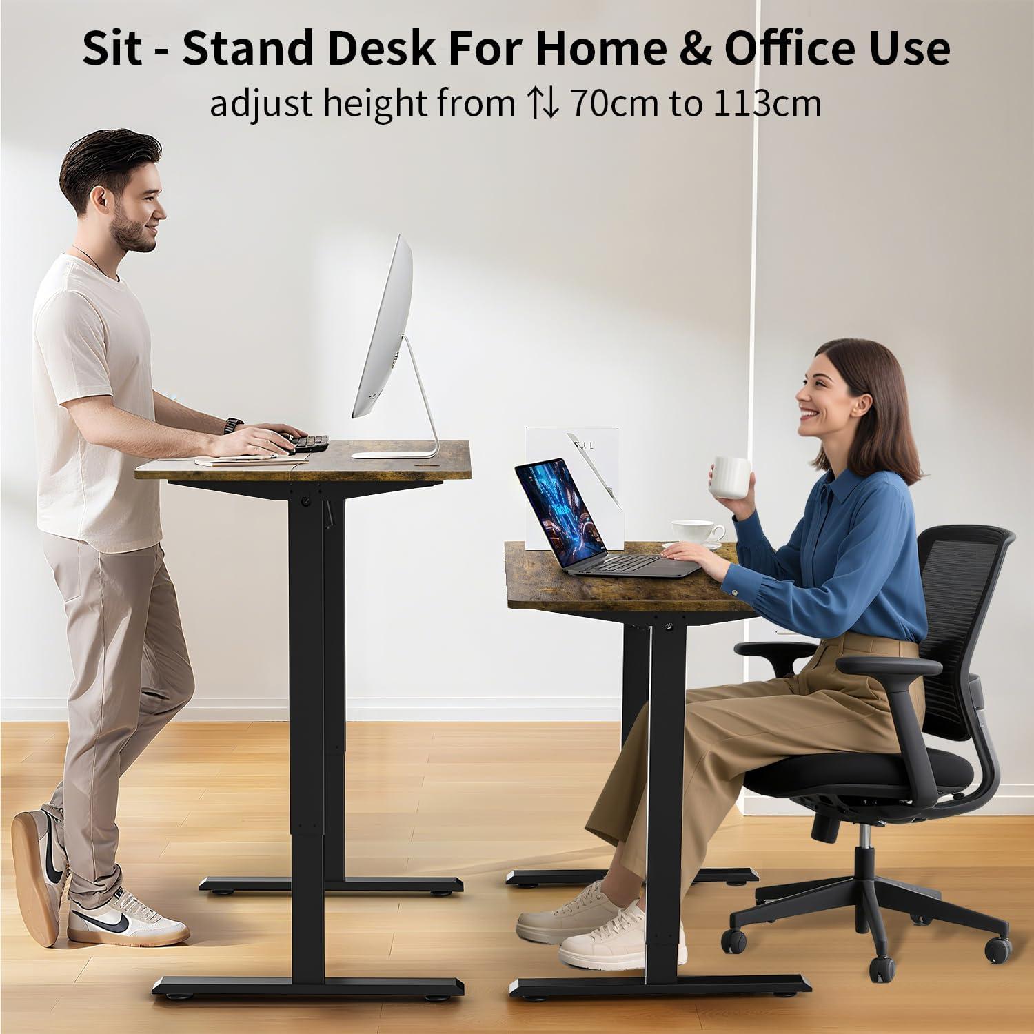 Yildue Electric Standing Desk 120/140Cm,Height Adjustable Standing Compute Desk with Splice Board,3 Memory Height Settings Ergonomic Home Office Desk(Rustic Brown) (140X60CM) image number 3