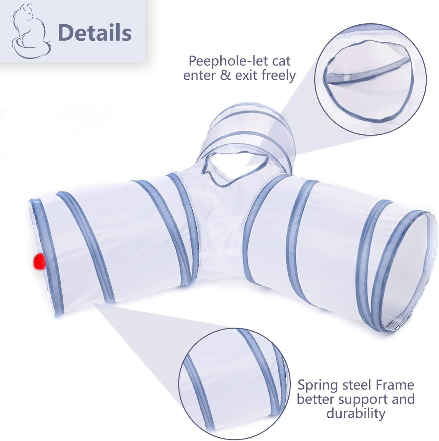 Alicedreamsky Cat Tunnel, Collapsible Tube with 1 Play Ball Toys, 3 Ways Tunnels for Indoor Cats, Puppy, Kitty, Kitten, Rabbit (White and Gray) image number 6