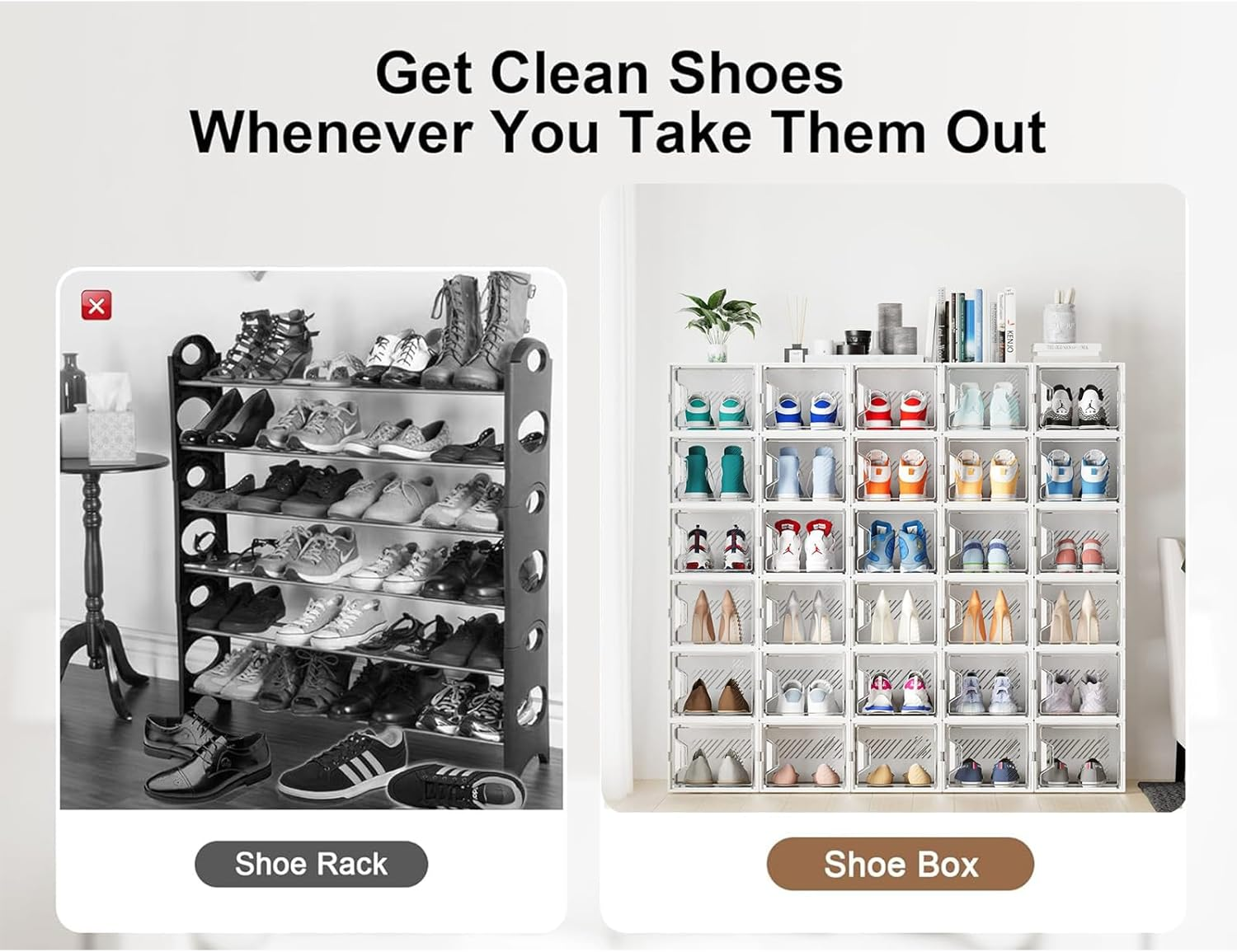 Large Shoe Storage Box, Fit up to Shoe Size 13, Shoe Organizer for Closet, Clear Stackable Sneaker Containers Bins, Space Saving Foldable Shoe Rack (Set of 12Pcs)