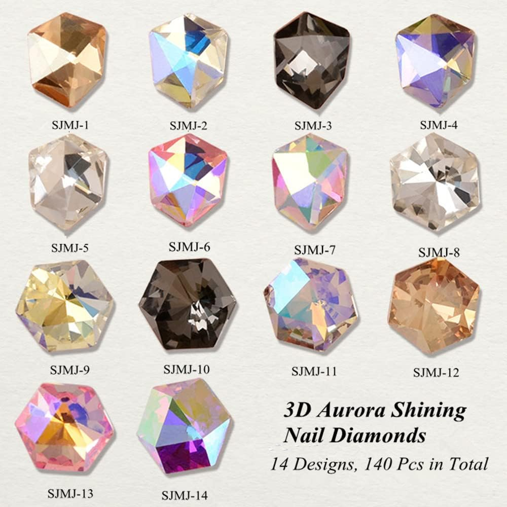 PTGMH 140 Pcs Crystals Rhinestones Set Nail Gems Pink Rhinestones Iridescent Clear Crystals Shiny Sharp Bottom Aurora 3D Nail Charms Nail Decorations for Nail Designs (Colorful) image number 1