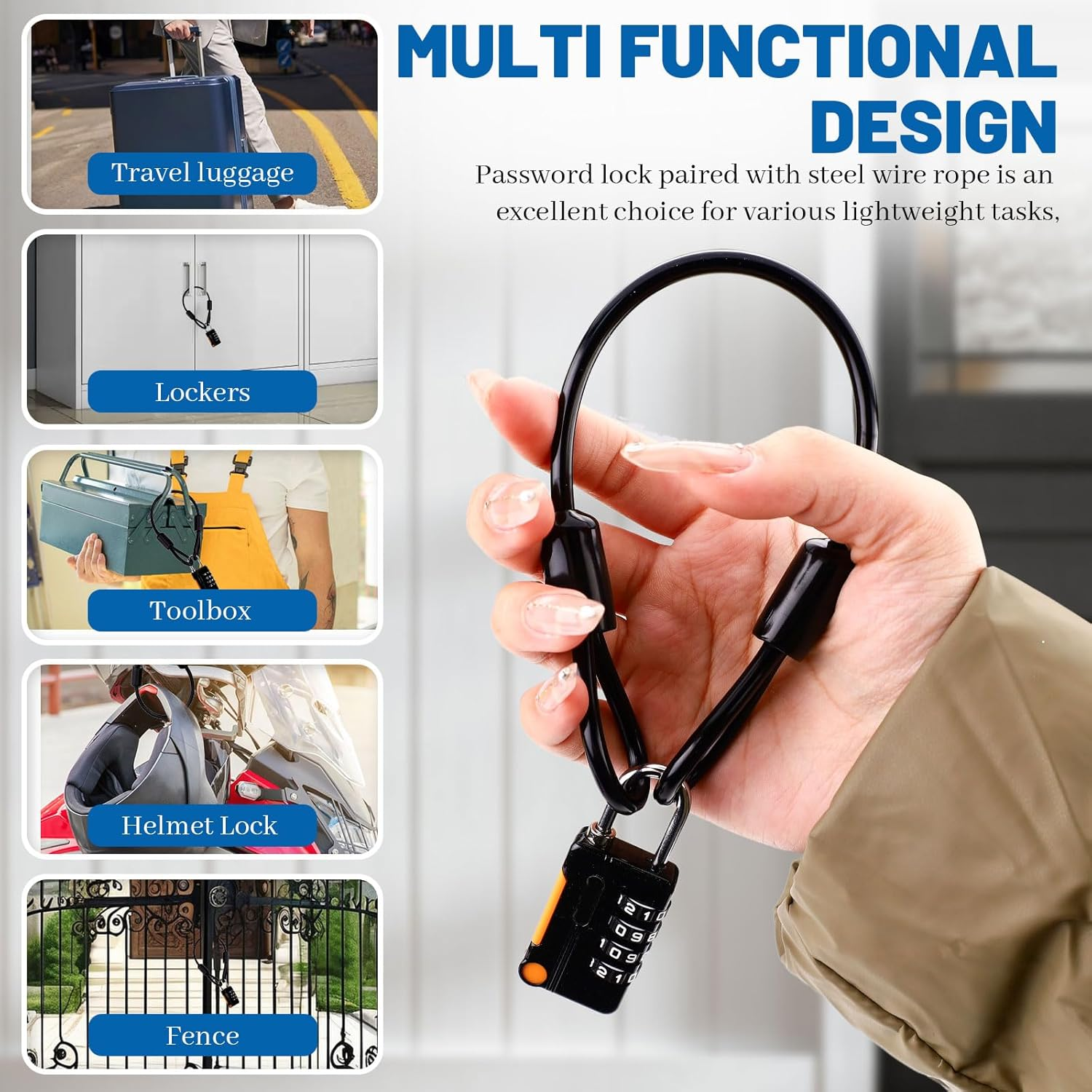 2 Sets Security Steel Cable with 4 Digit Combination Lock, Wire Rope Lanyard Cable with Lock, Cable Luggage Lock, Steel Cable Lock for Outdoor Travel Luggage (Black)