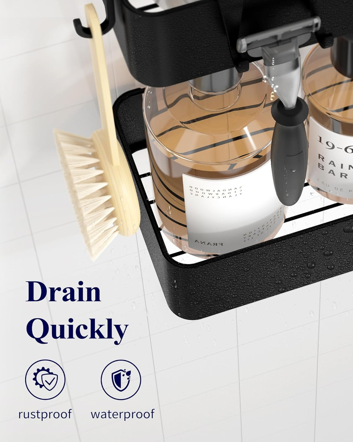 Kitsure Large Shower Caddy - 2 Pack Adhesive Shower Shelf, No Drill Bath Caddy for Bathroom Storage, Rustproof Bathroom Organiser, 11.7 X 29.9 X 5.5 Cm, Black - White image number 7