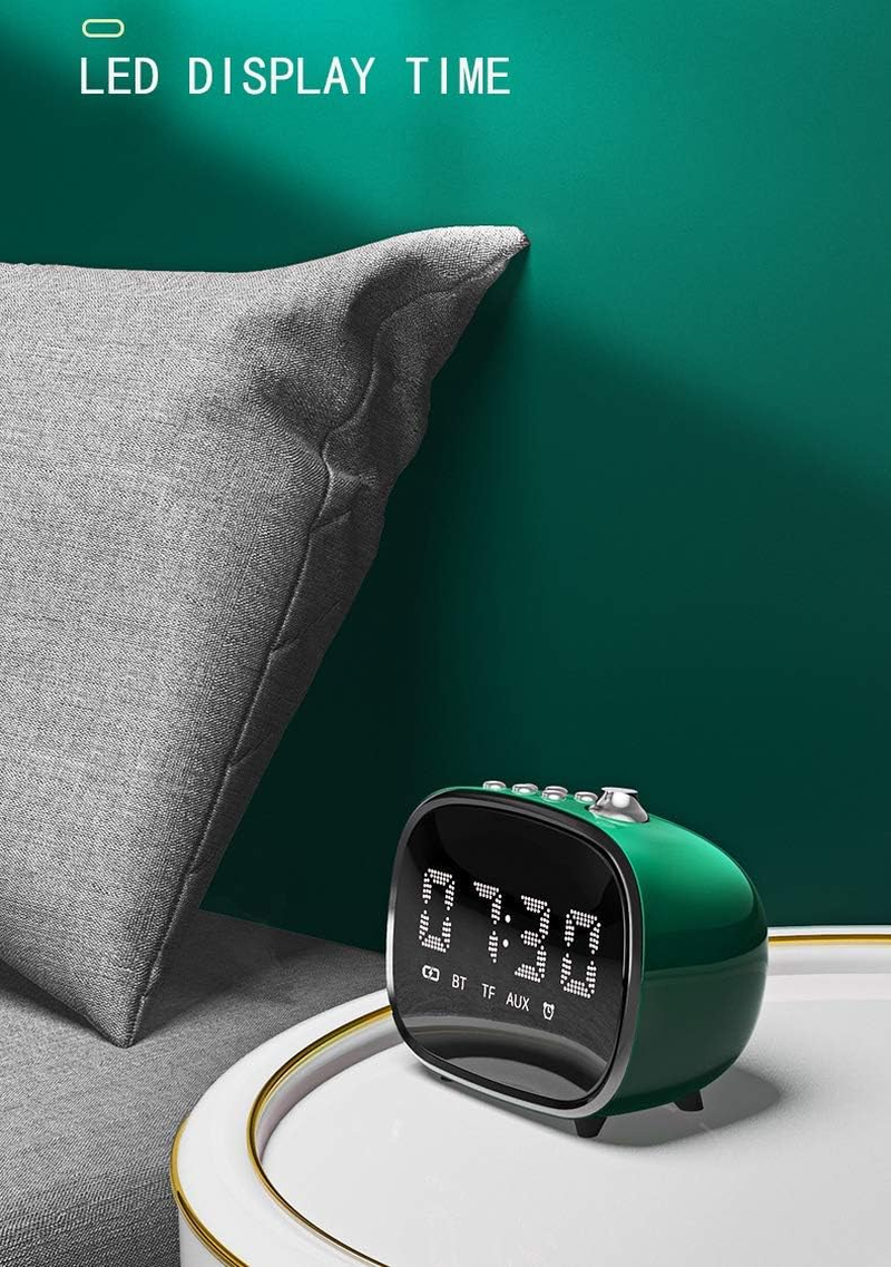 Bluetooth Speaker, Alarm Clock Speaker Bedside, LED Display Time, Hands-Free Calling, AUX, Long Battery Life,Tf, Simple Hifi Bass Button