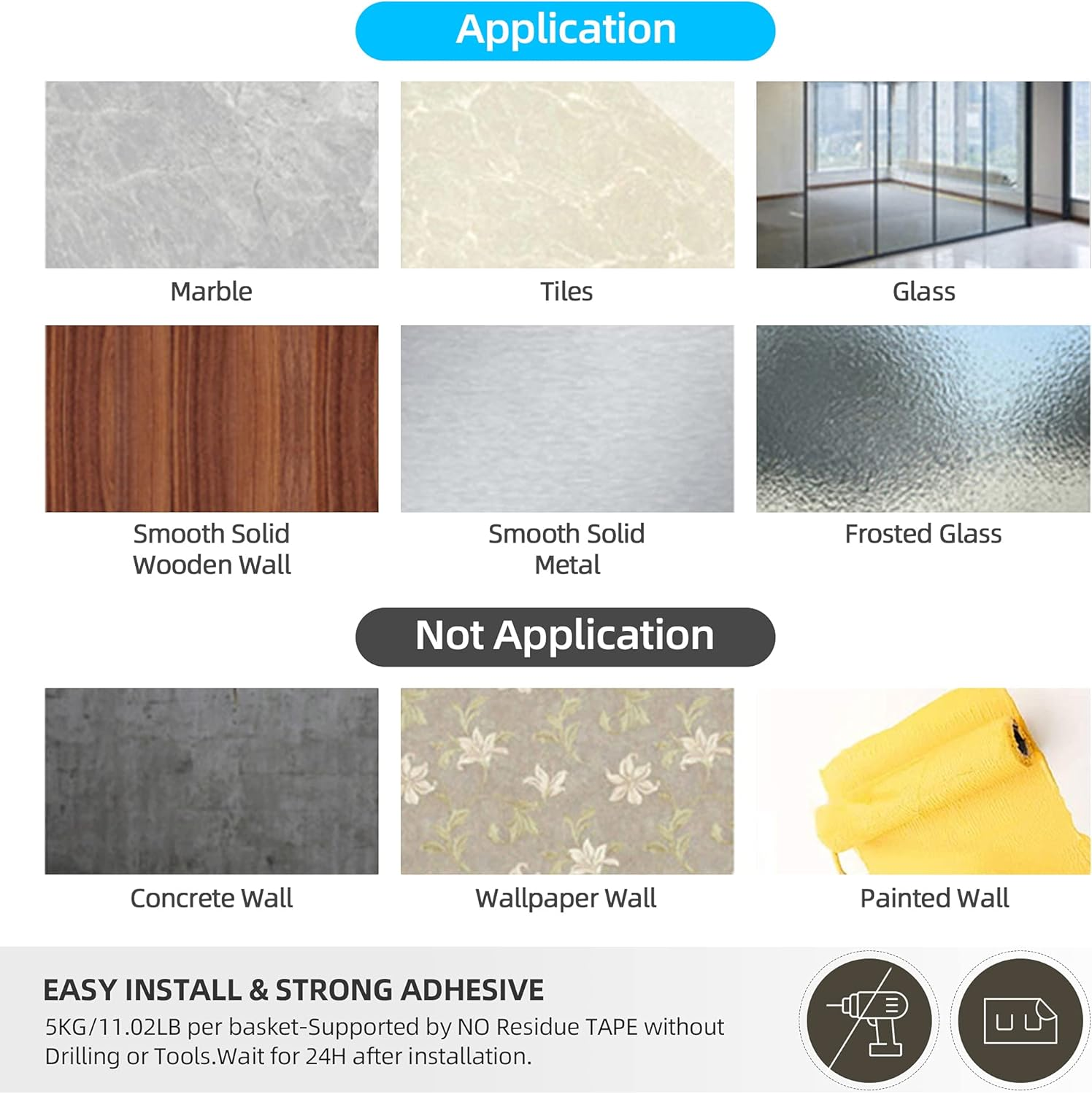 YOHOM Shower Caddy Basket Bathroom Shelves Organiser Storage Adhesive Kitchen Rack Shampoo Shower Gel Holder Wall with Hooks for Razor and Sponge Stainless Steel No Drilling Black 2Pcs