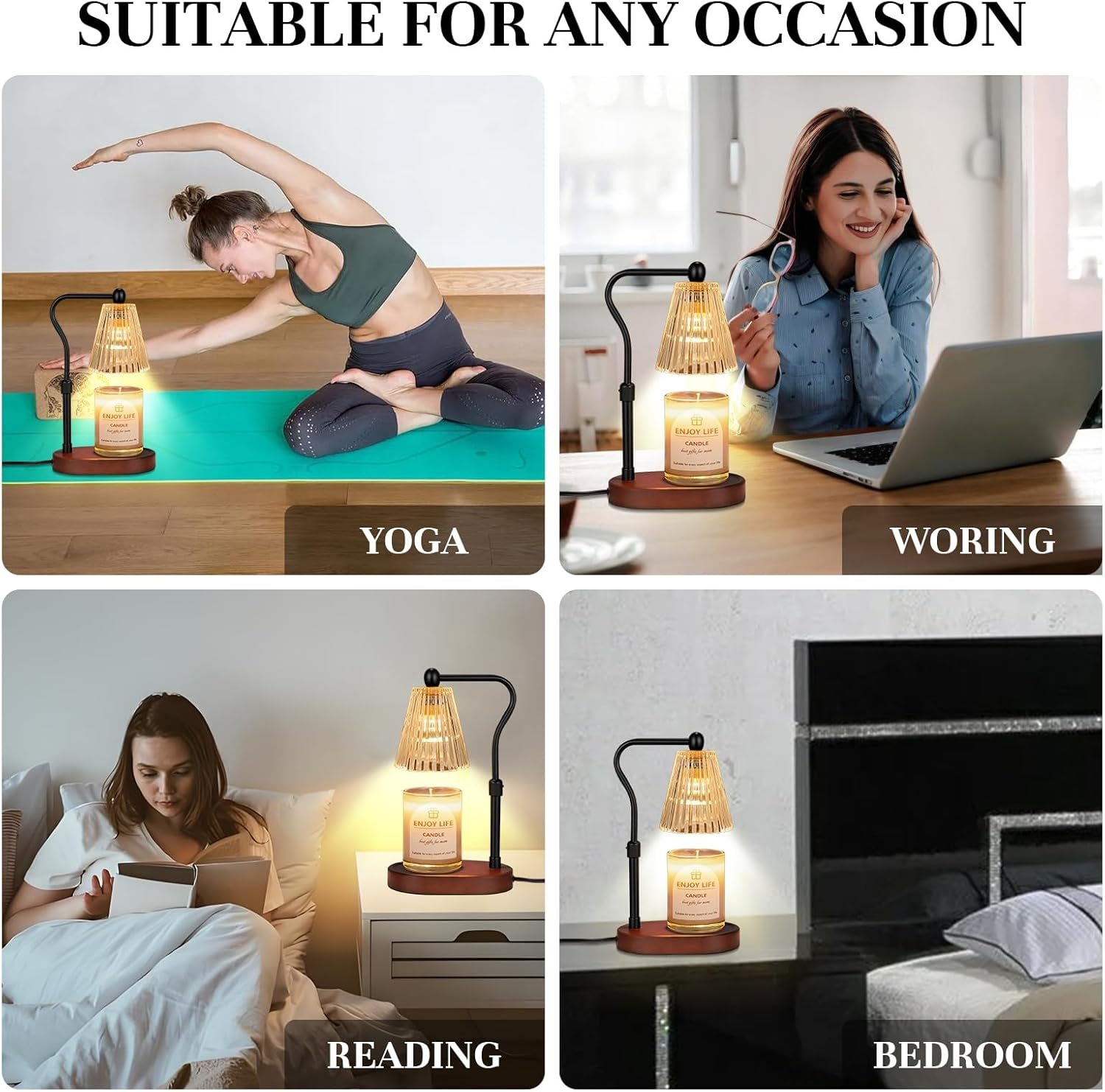 Candle Warmer Lamp with Timer, Adjustable Height Wax Warmer, Candle Lamp Warmer for Scented Wax for Home Decor Birthday Gifts with 2 Bulbs Elliptical Base image number 2