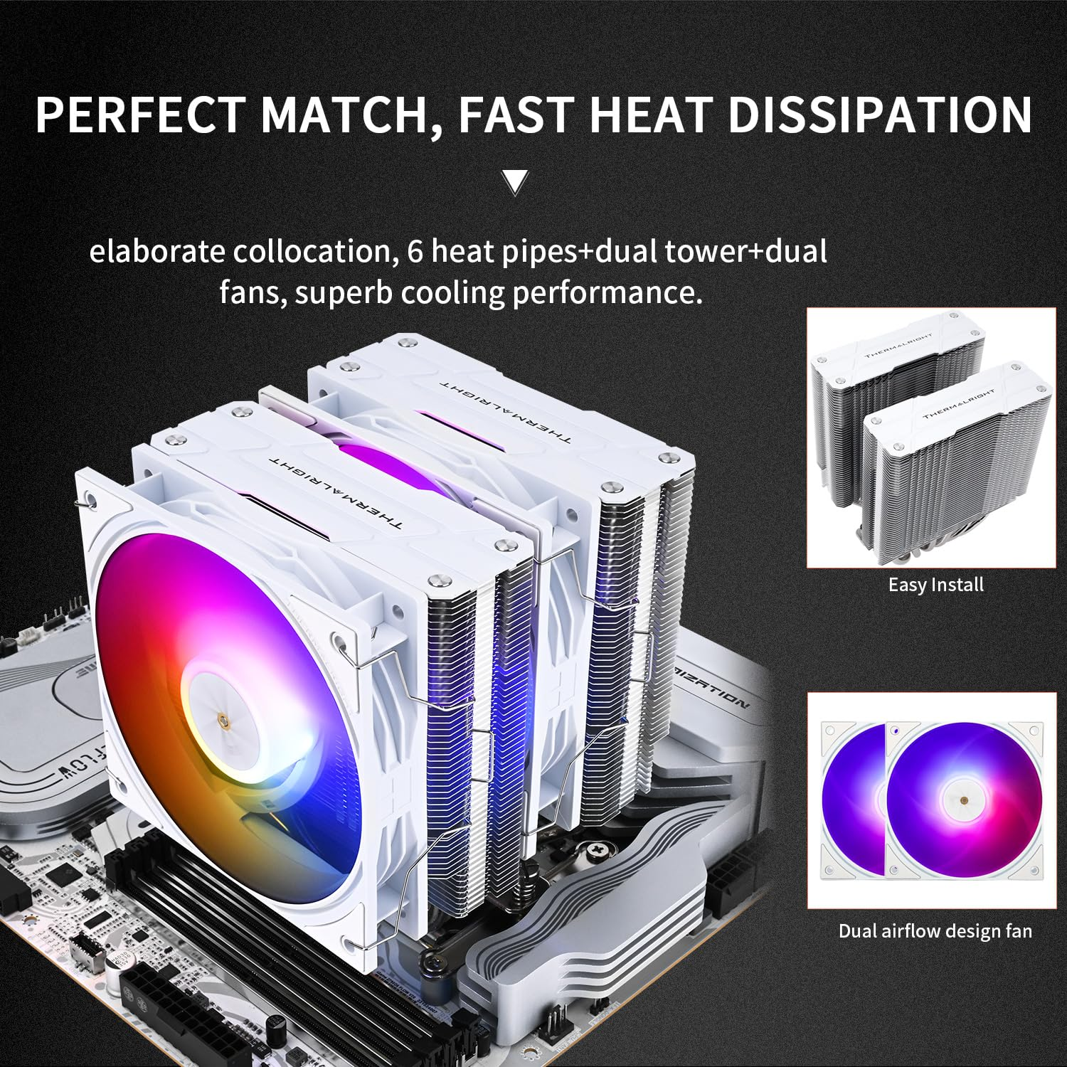 Thermalright Peerless Assassin 120 ARGB White V3 CPU Cooler,Double Tower and Double Fan Cooler with 6&times;6Mm Heat Pipes,Computer CPU Cooling for Am4/Am5,Intel Lga1700/1851/1150/1200/2011 image number 2