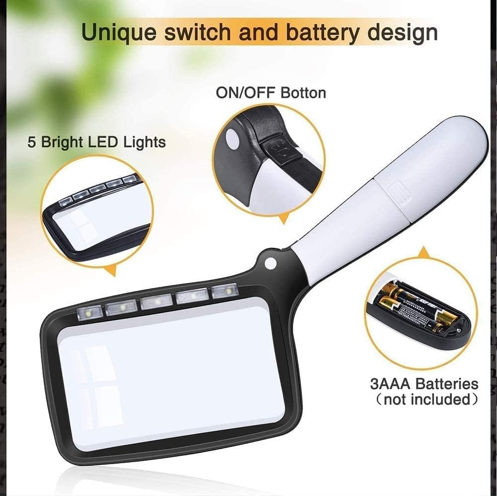 Lh-Large Hand Magnifying Glass Handheld Folding Reading Magnifier 3X Magnification with 5 Dimmable Leds Ideal for Reading Small Prints, Book image number 5